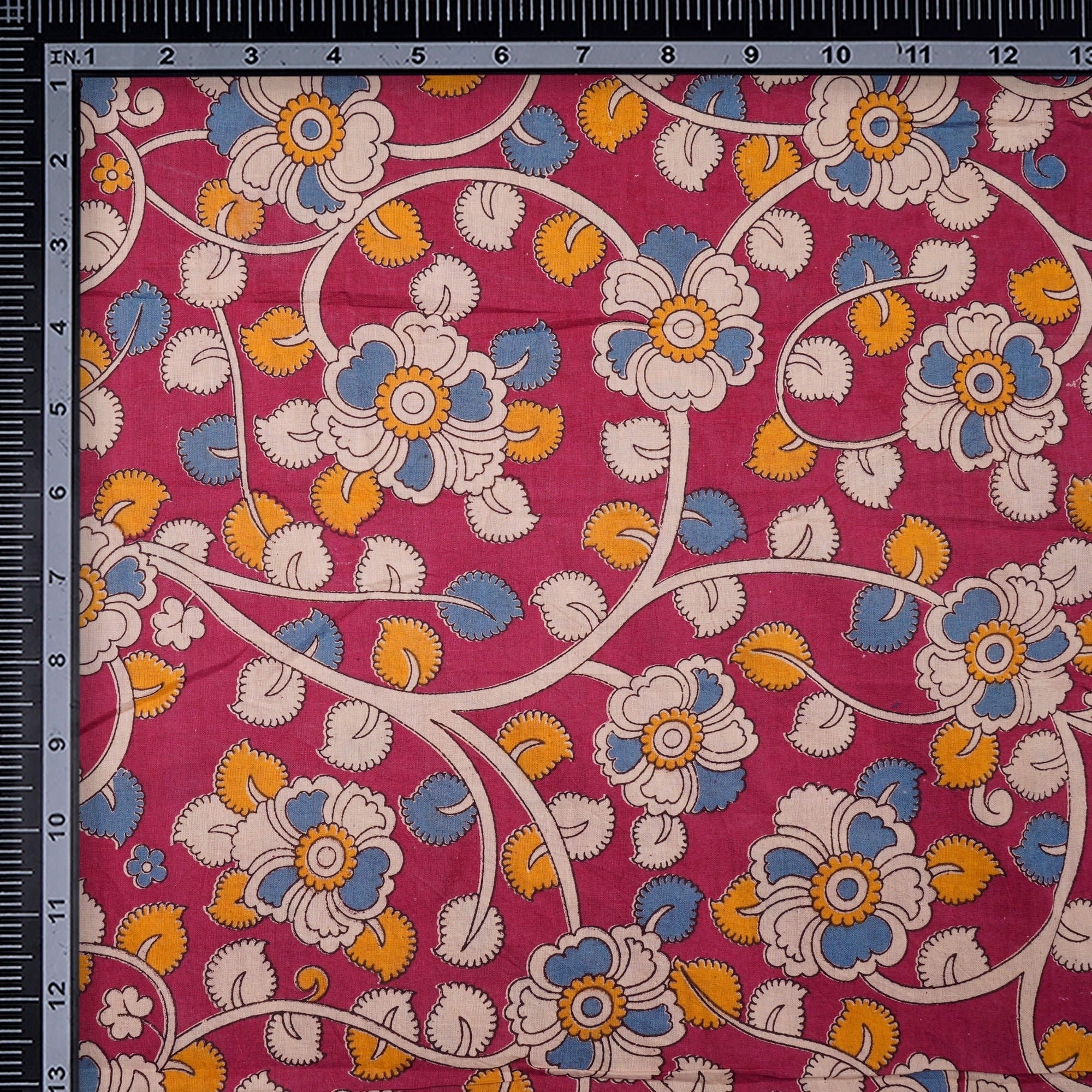 (Pre-Cut 2.40 Mtr)Multi Color Floral Pattern Screen Printed kalamkari Cotton Fabric