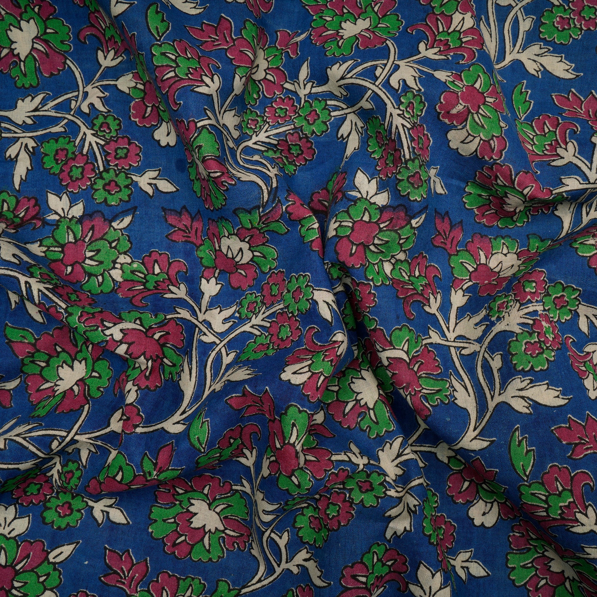 (Pre-Cut 2.50 Mtr)Multi Floral Pattern Screen Printed kalamkari Cotton Fabric