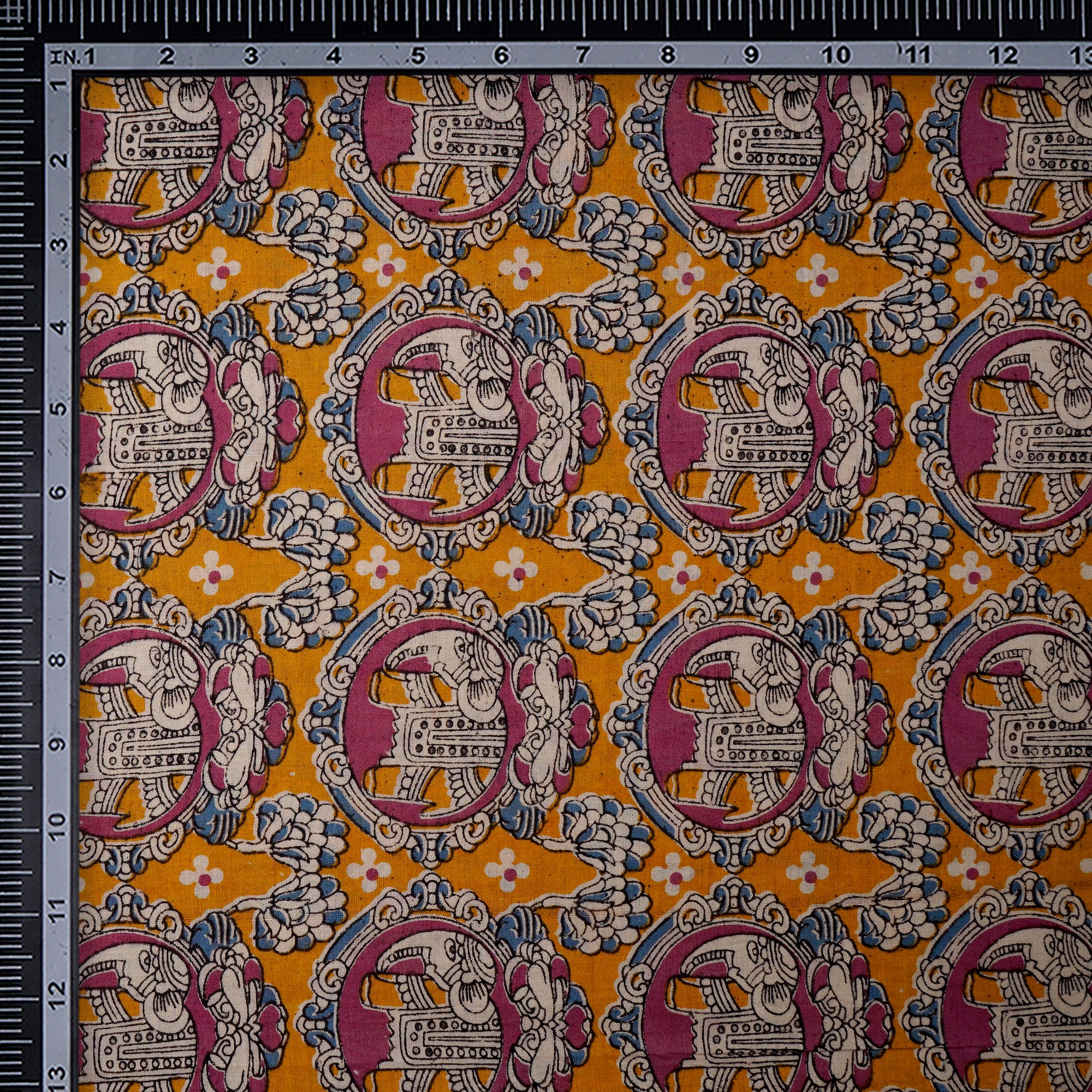 (Pre-Cut 3.25 Mtr)Multi Color Floral Pattern Screen Printed kalamkari Cotton Fabric