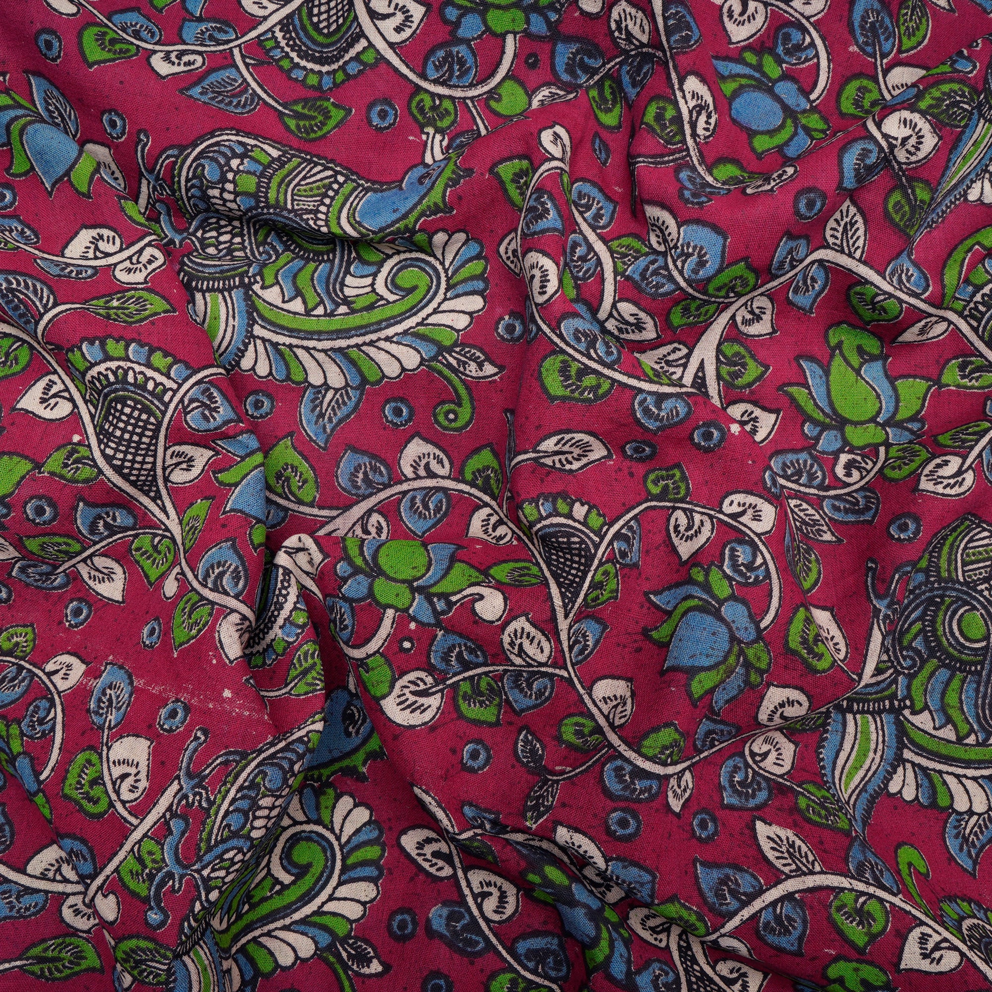 (Pre-Cut 3.55 Mtr) Beet Red Floral Pattern Hand Block Kalamkari Cotton Fabric