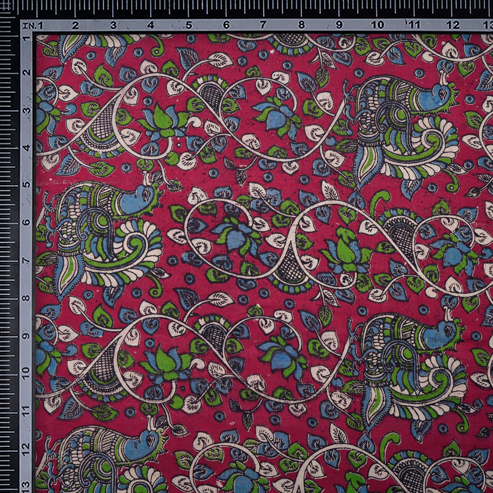 (Pre-Cut 3.55 Mtr) Beet Red Floral Pattern Hand Block Kalamkari Cotton Fabric