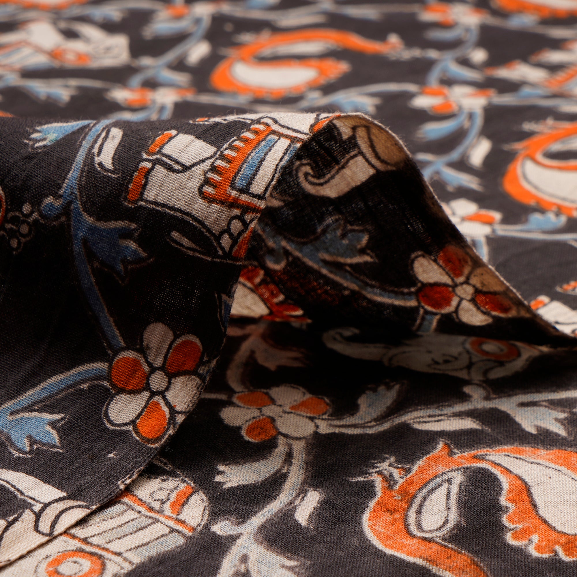 (Pre-Cut 4.00 Mtr)Multi Color Traditional Pattern Screen Printed kalamkari Cotton Fabricprecuts&&2034