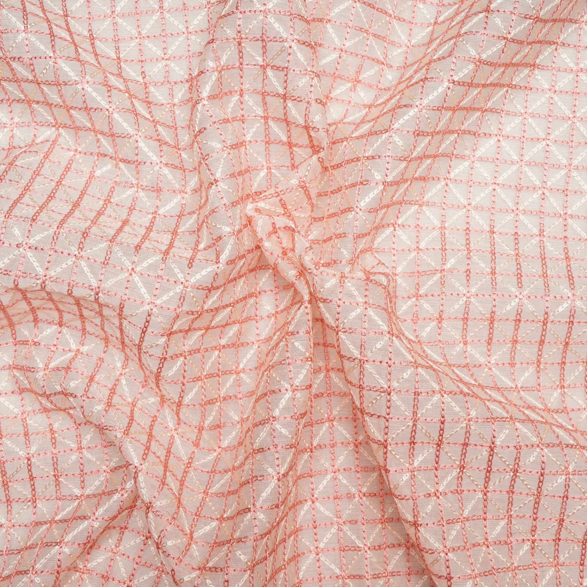 (Pre Cut 0.50 Mtr)Off White - Peach Embroidered Pure Chanderi Fabric