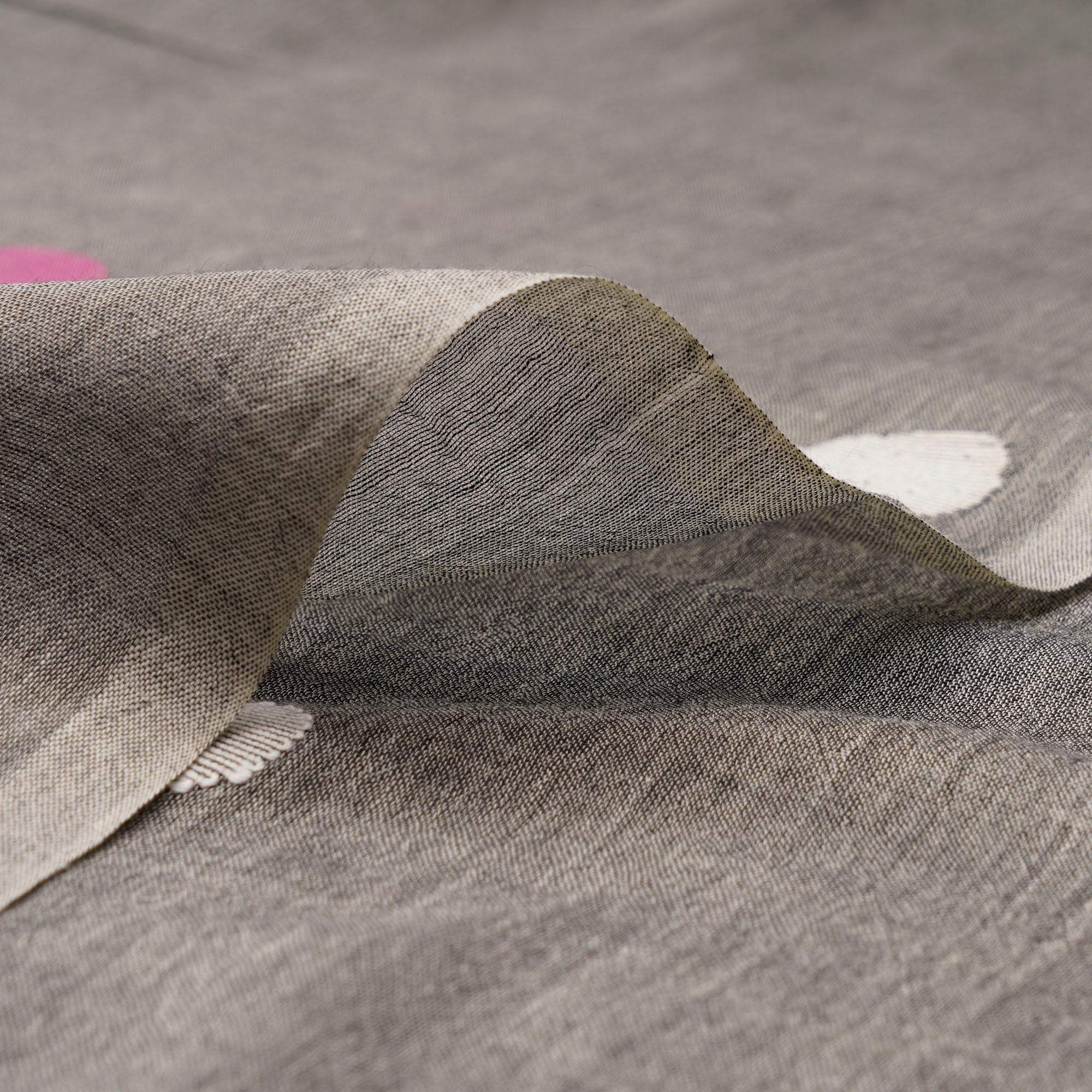 (Pre-Cut 1.80 Mtr)Grey Color Handloom Jamdani Pure Cotton Fabric
