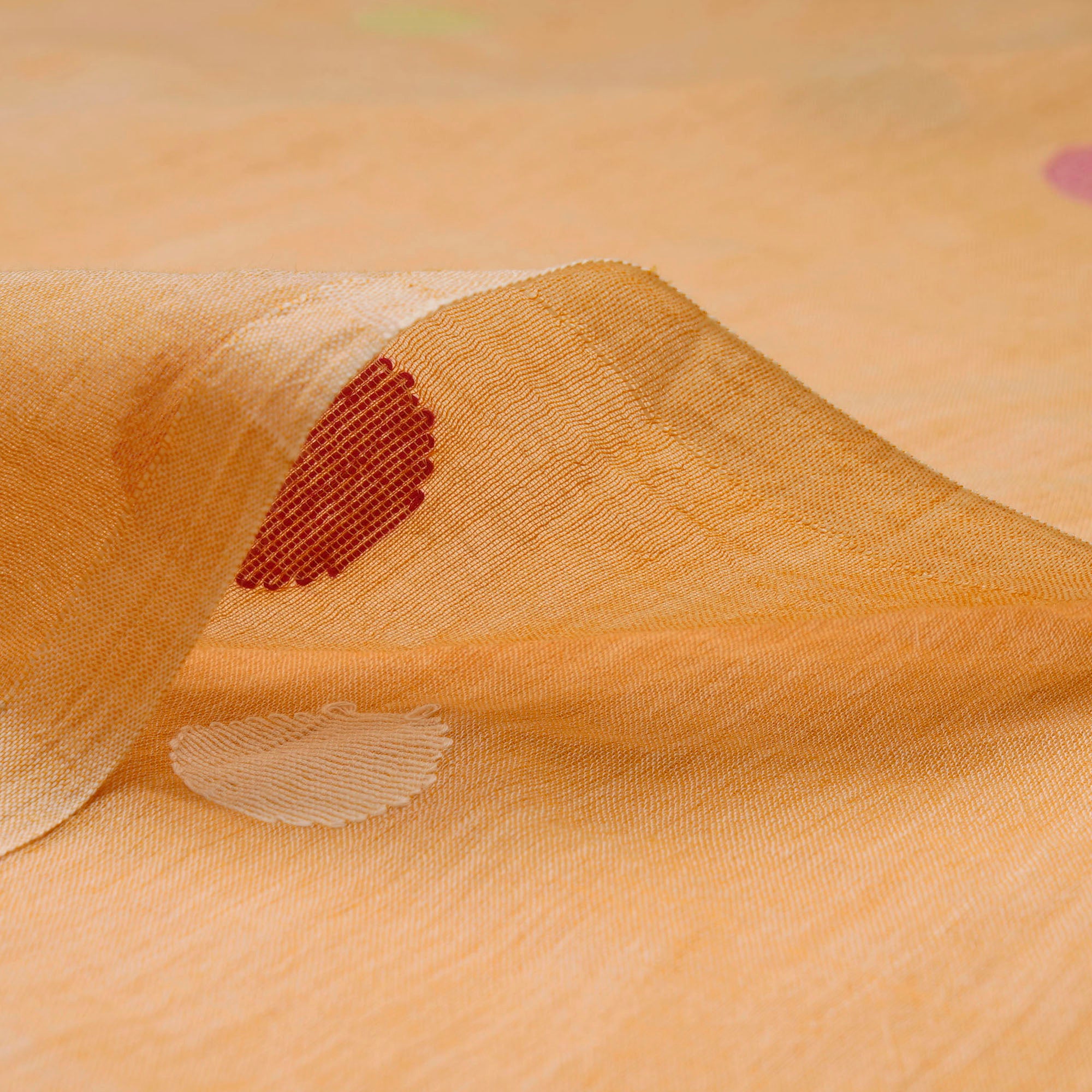 (Pre-Cut 2.40 Mtr)Buff Handloom Jamdani Pure Cotton Fabric