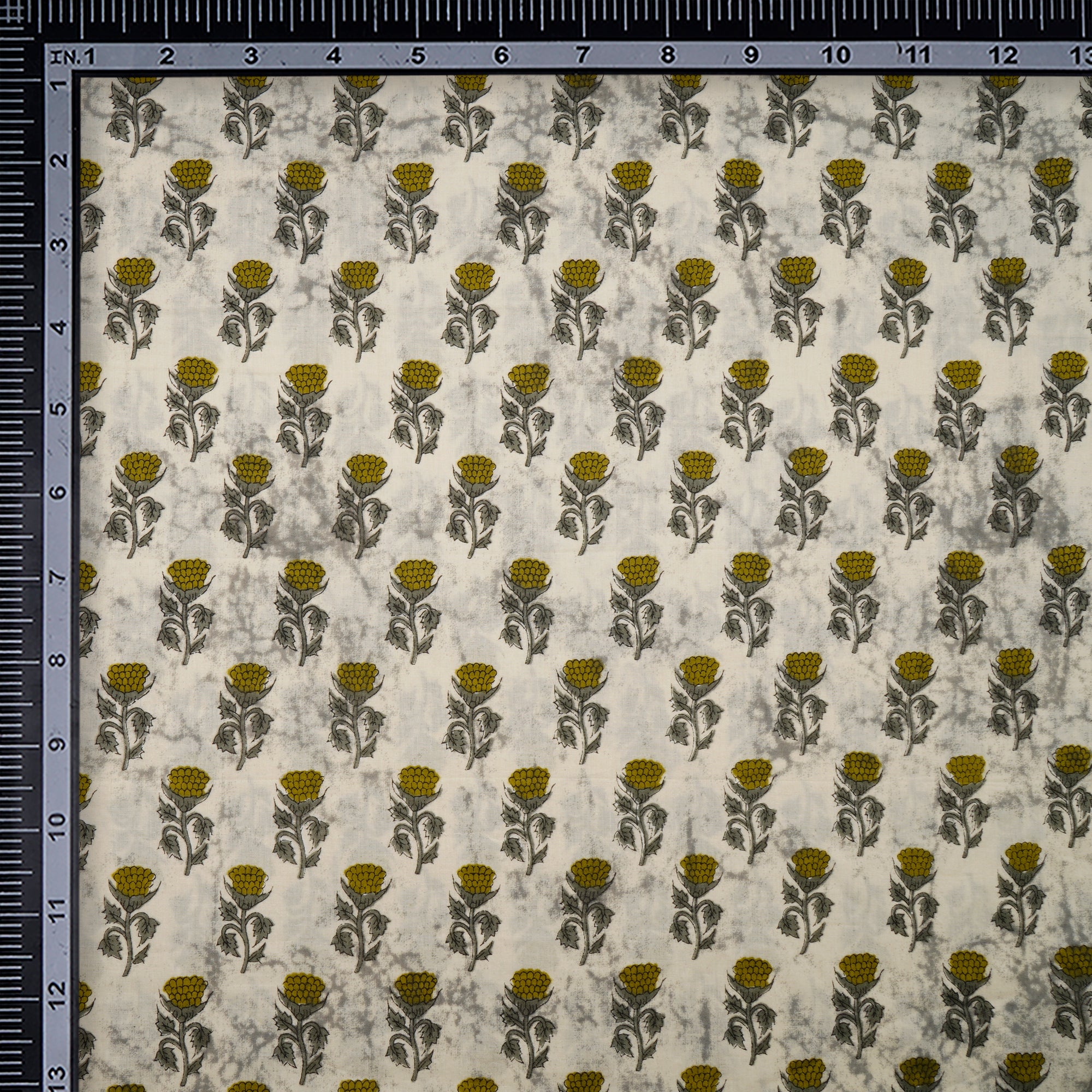 (Pre-Cut 1.25 Mtr)Grey-Off White Floral Booti Screen Printed Pure Cotton Fabric