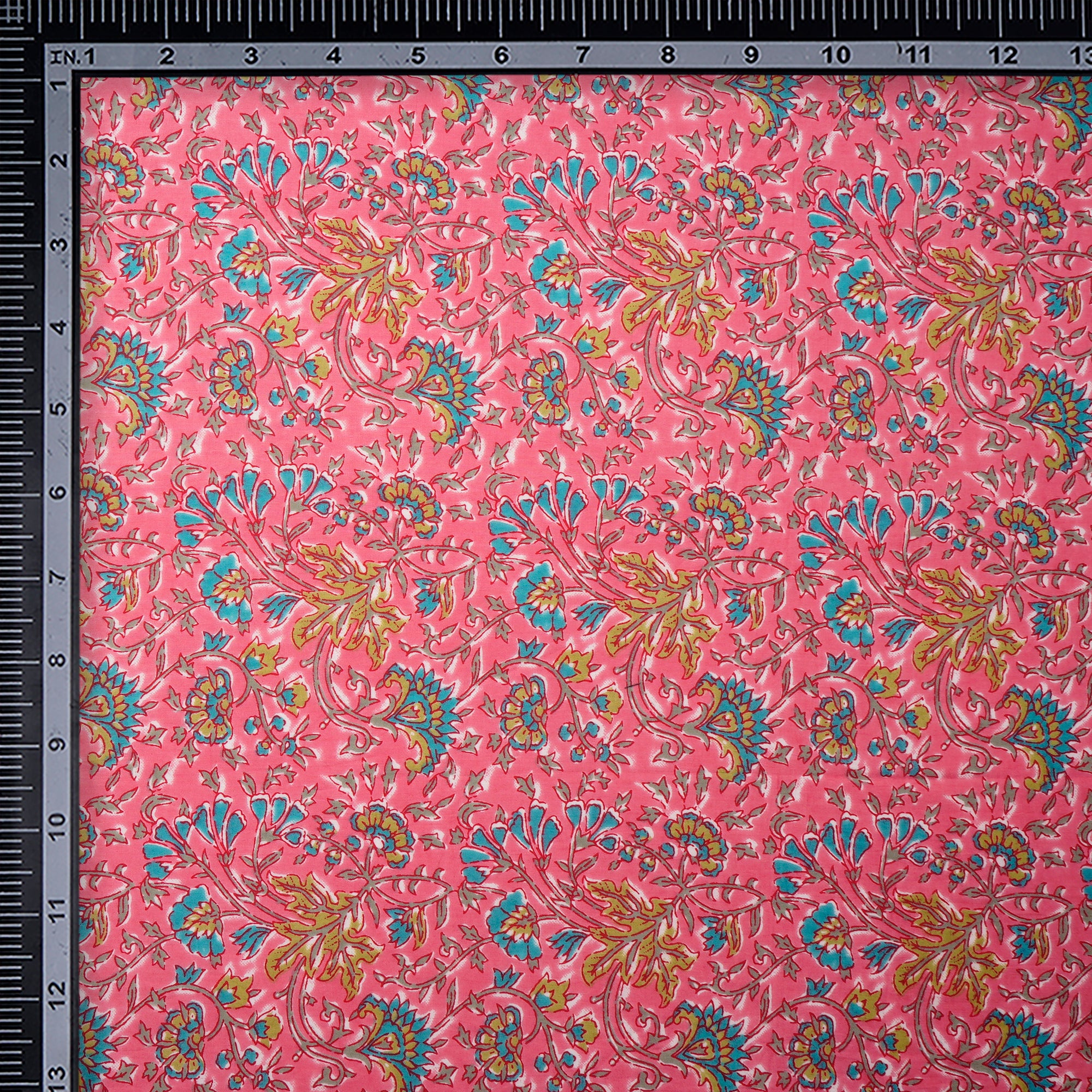 (Pre Cut 0.80 Mtr )Pink Floral Jaal Screen Printed Pure Cotton Fabric