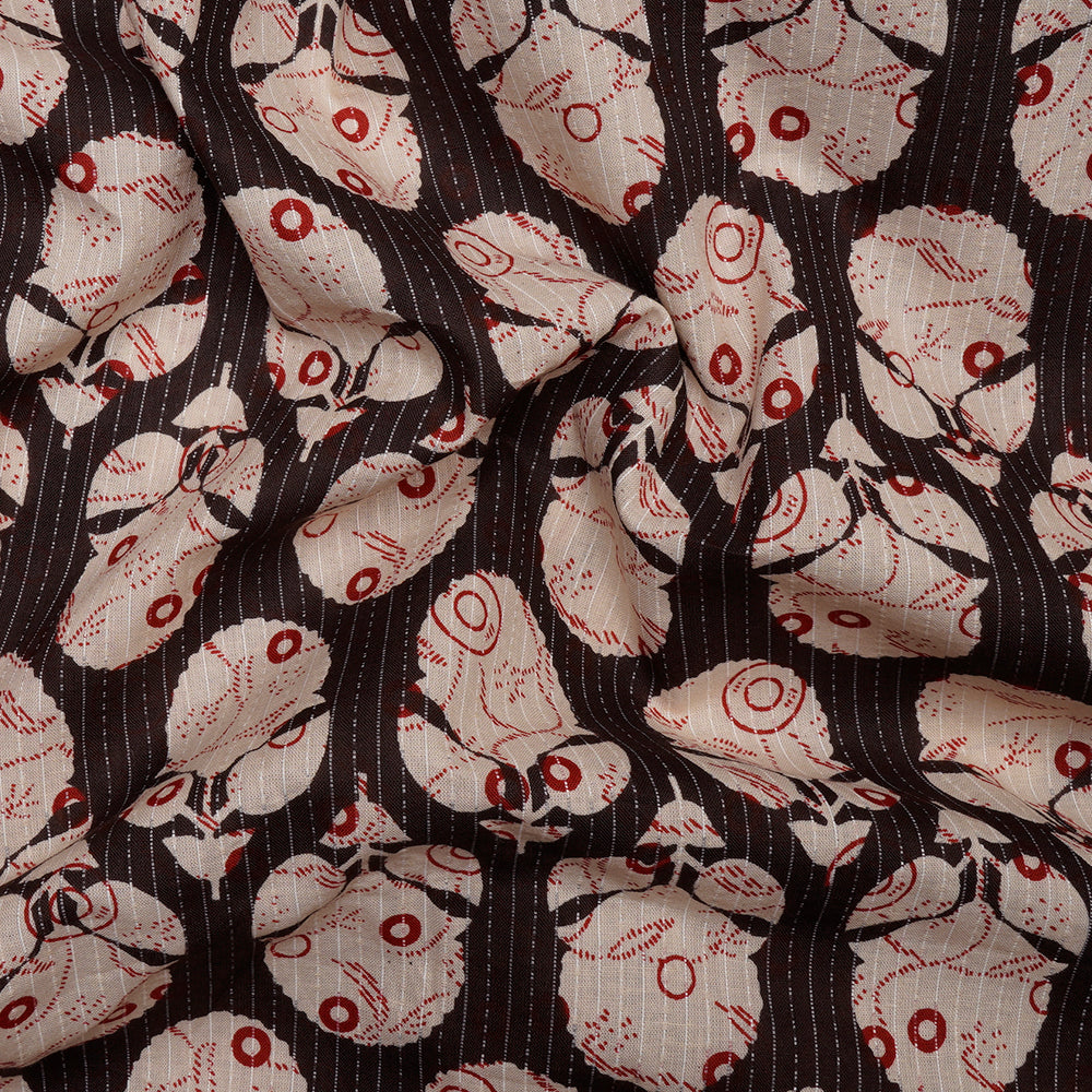 (Pre-Cut 2.50 Mtr)Brown-Cream Pattern Screen Printed Hand Block Kantha Cotton Fabric
