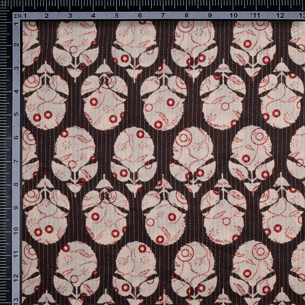 (Pre-Cut 2.50 Mtr)Brown-Cream Pattern Screen Printed Hand Block Kantha Cotton Fabric