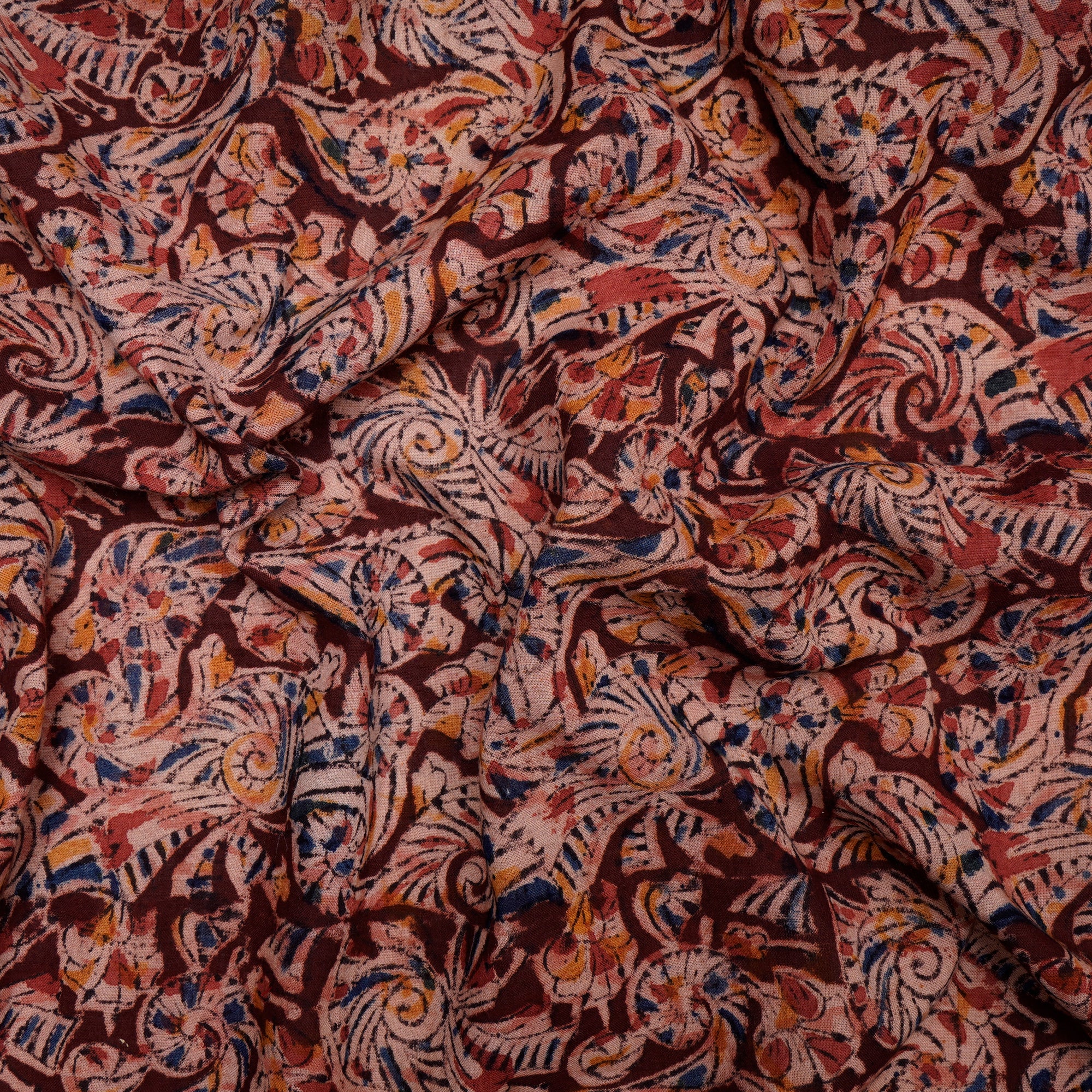 (Pre-Cut 0.90 Mtr )Multi Color Abstract Pattern Hand Block Kalamkari Printed Cotton Fabric