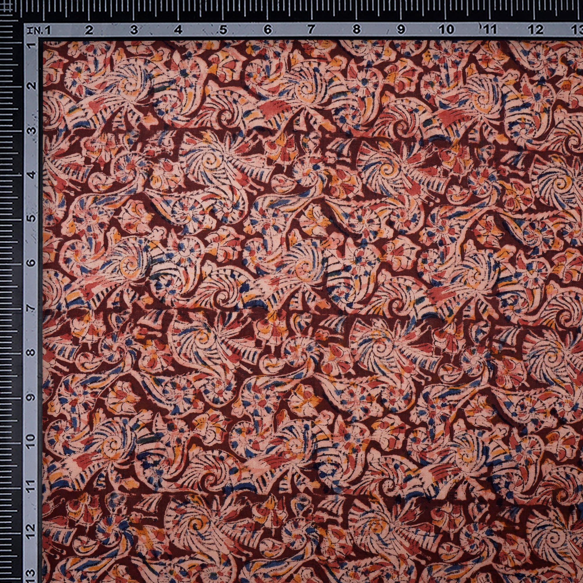 (Pre-Cut 0.90 Mtr )Multi Color Abstract Pattern Hand Block Kalamkari Printed Cotton Fabric