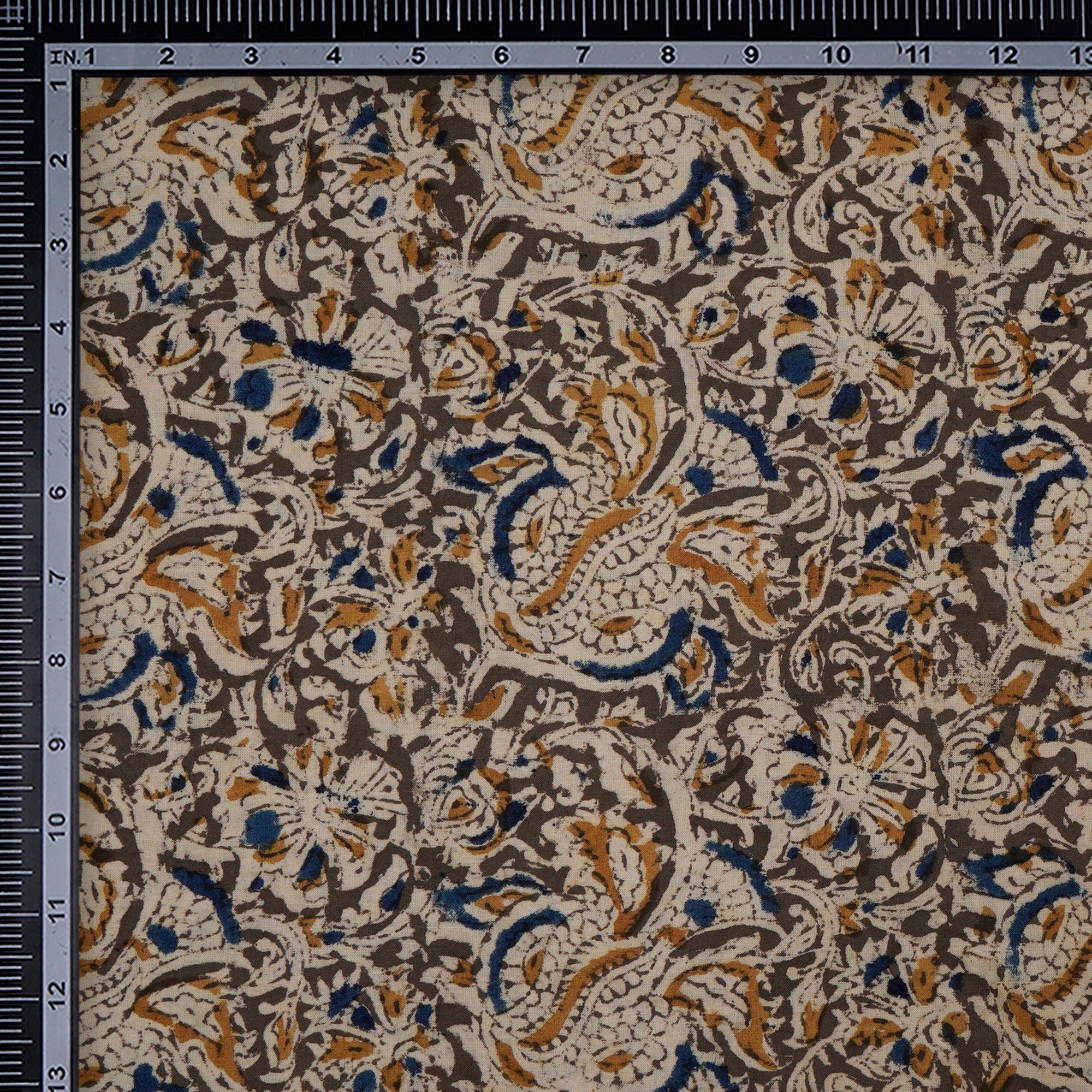 (Pre-Cut 2.20 Mtr)Multi Color Floral Pattern Hand Block Kalamkari Printed Cotton Fabric