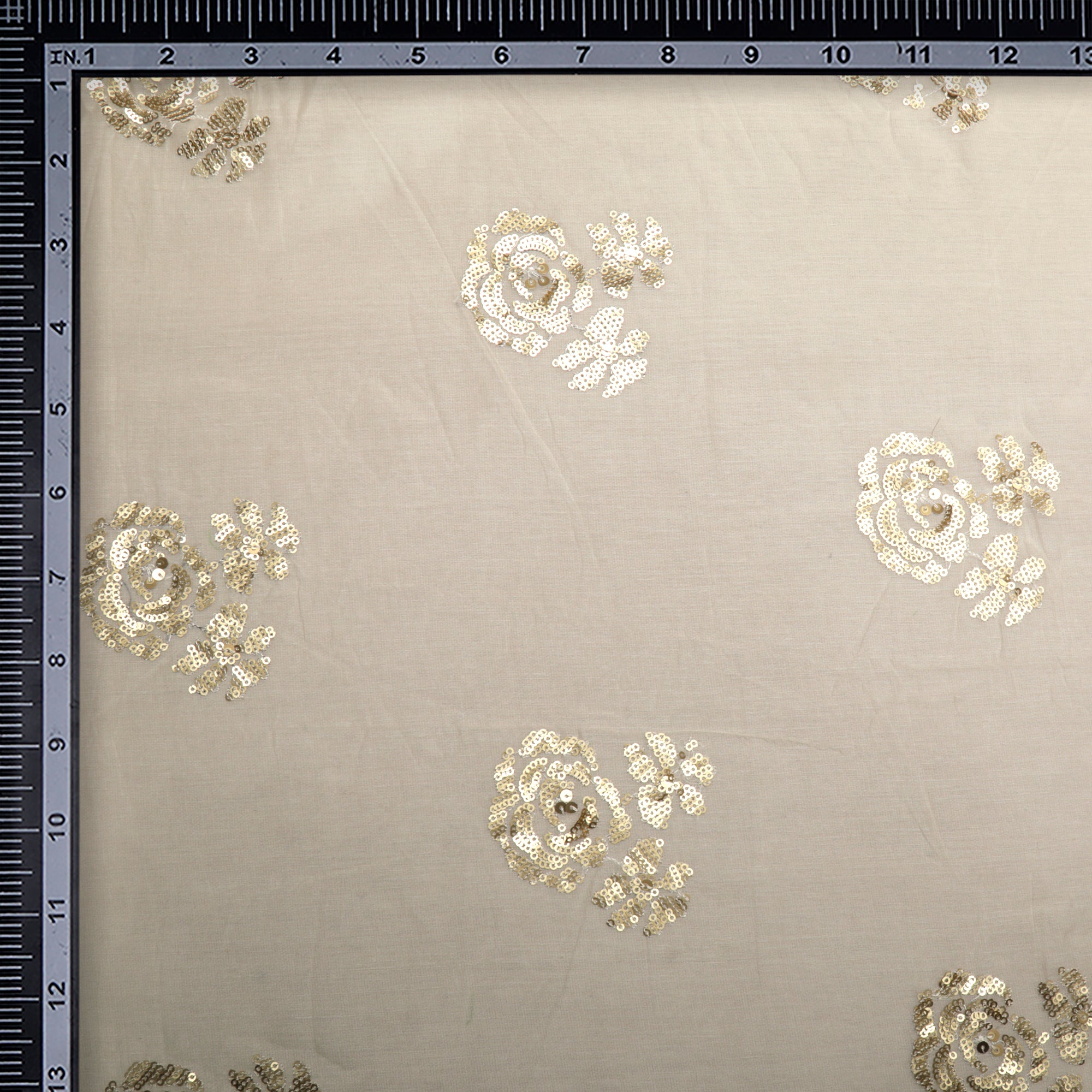 (Pre-Cut 2.00 Mtr)Off White Embroidered Pure Fine Chanderi Fabric
