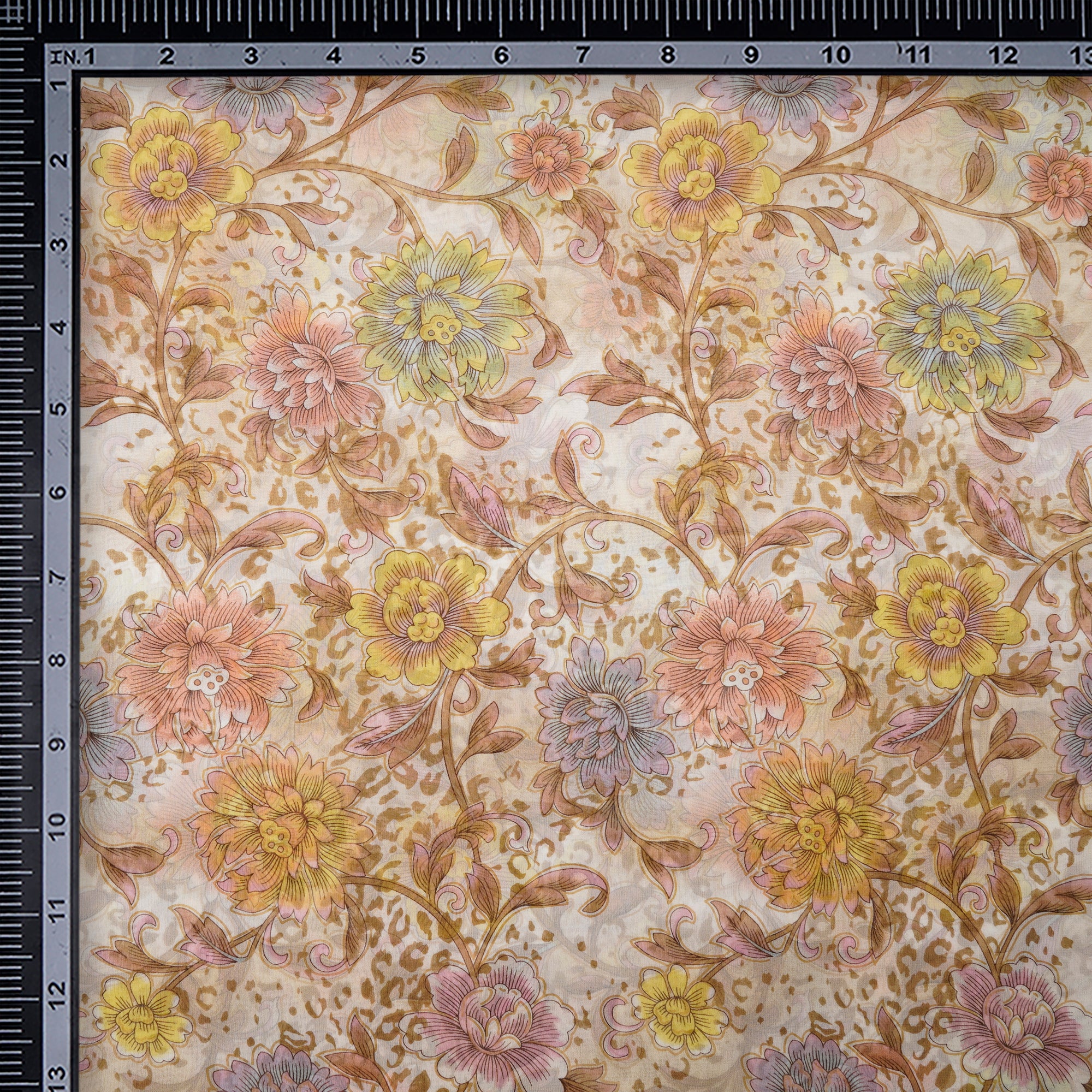 (Pre-Cut 4.25 Mtr)Multi Color Printed Georgette Silk Fabric
