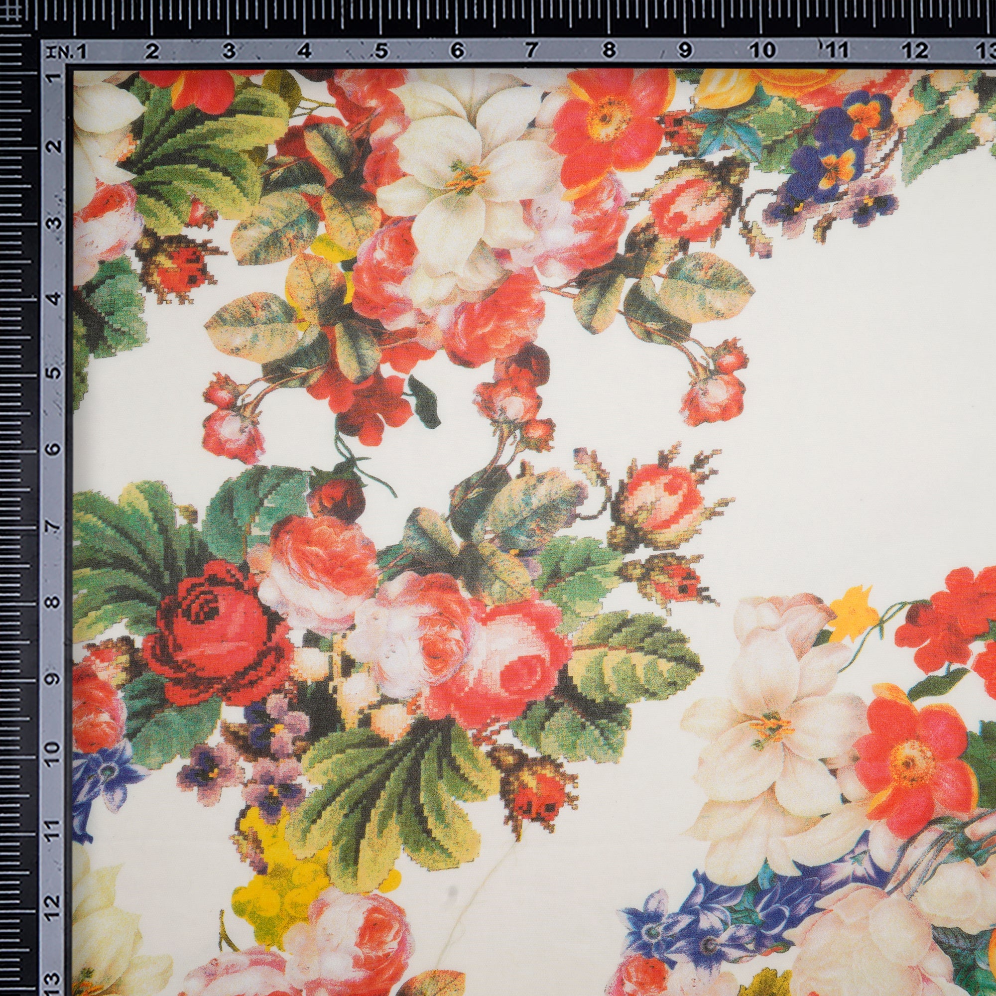 (Pre-Cut 1.00 Mtr)Multi Color Floral Pattern Digital Print Poly Georgette Fabric