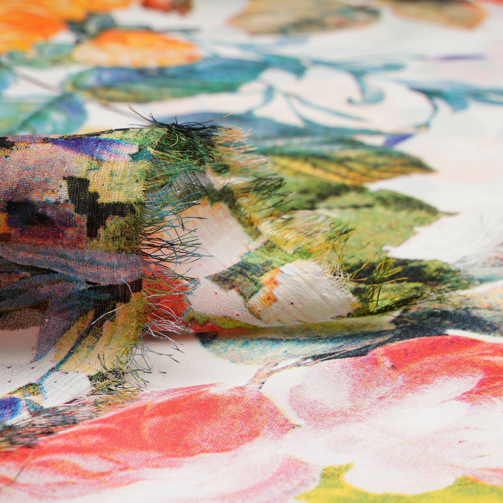(Pre-Cut 1.75 Mtr)Multi Color Floral Pattern Screen Print Poly Georgette Fabric
