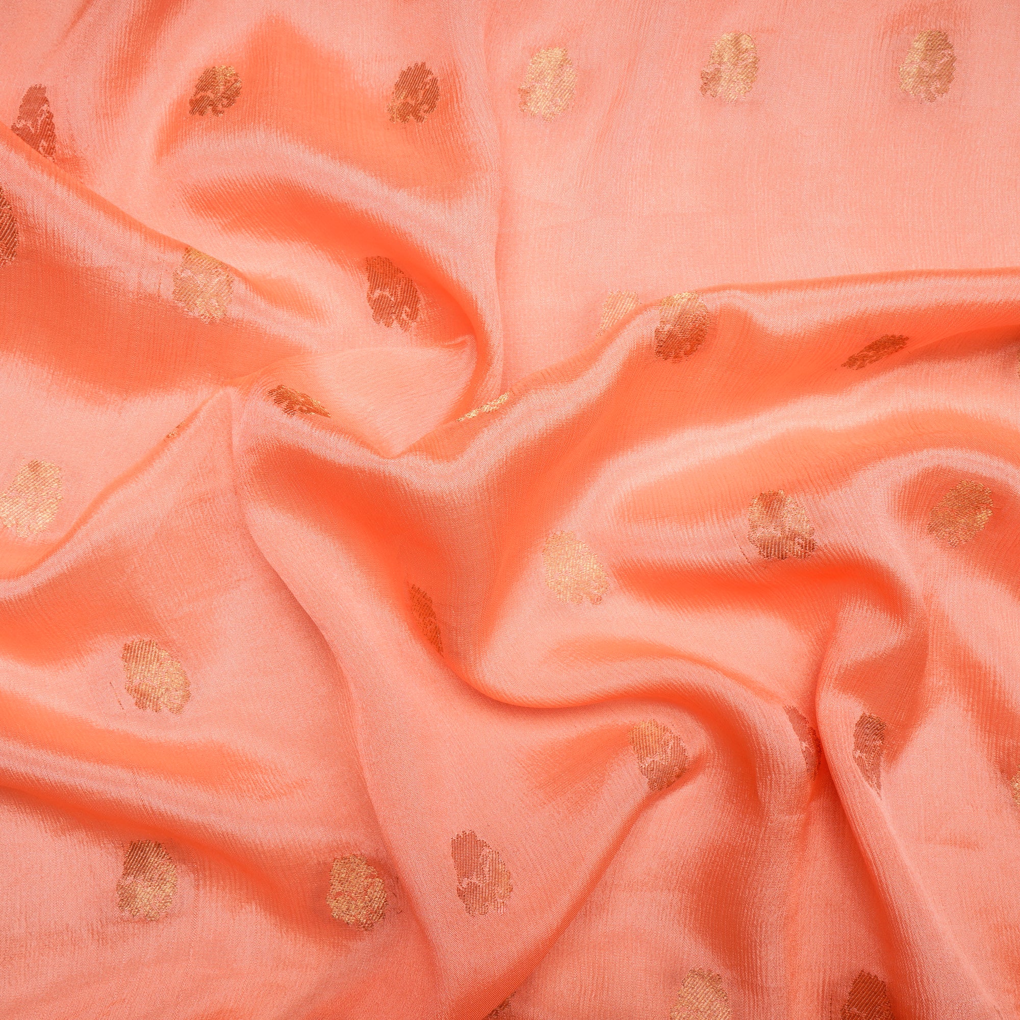 (Pre Cut 1 Mtr ) Peach Booti Pattern Chiffon Jacquard Fabric