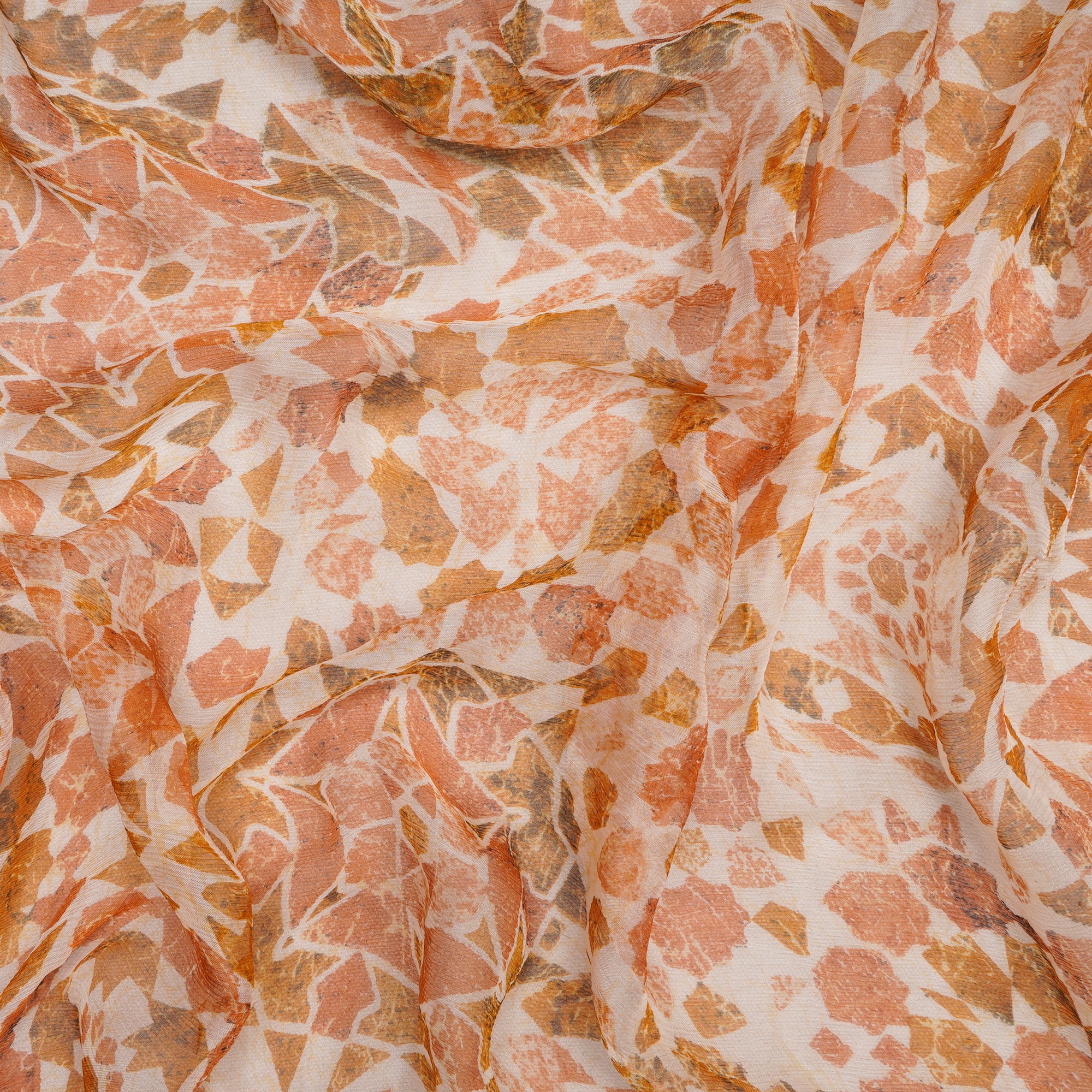 (Pre Cut 1 Mtr ) Peur Brown Color Printed Chiffon Silk Fabric