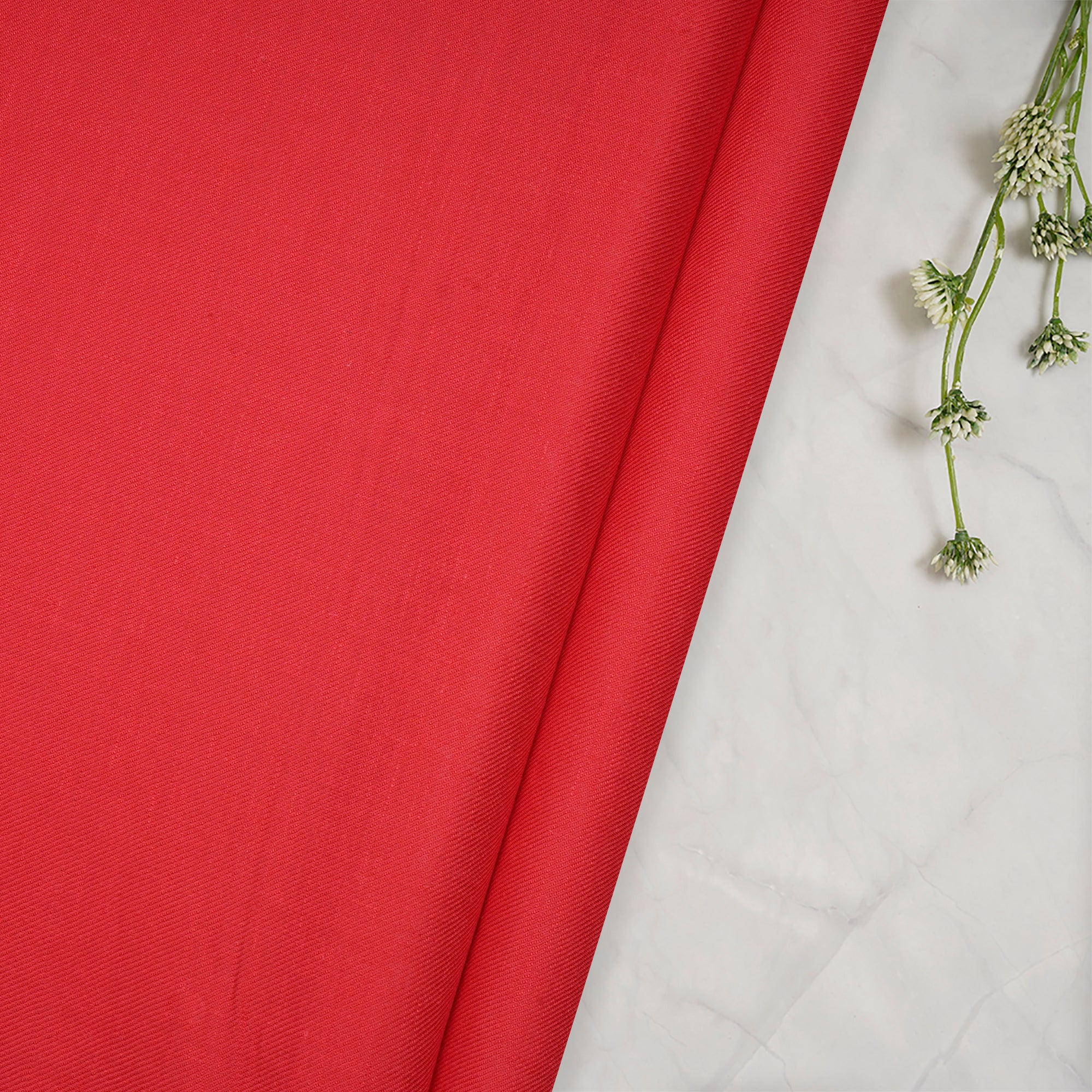 (Pre-Cut 2.50 Mtr)Red Piece Dyed Plain Modal Linen Twill Fabric