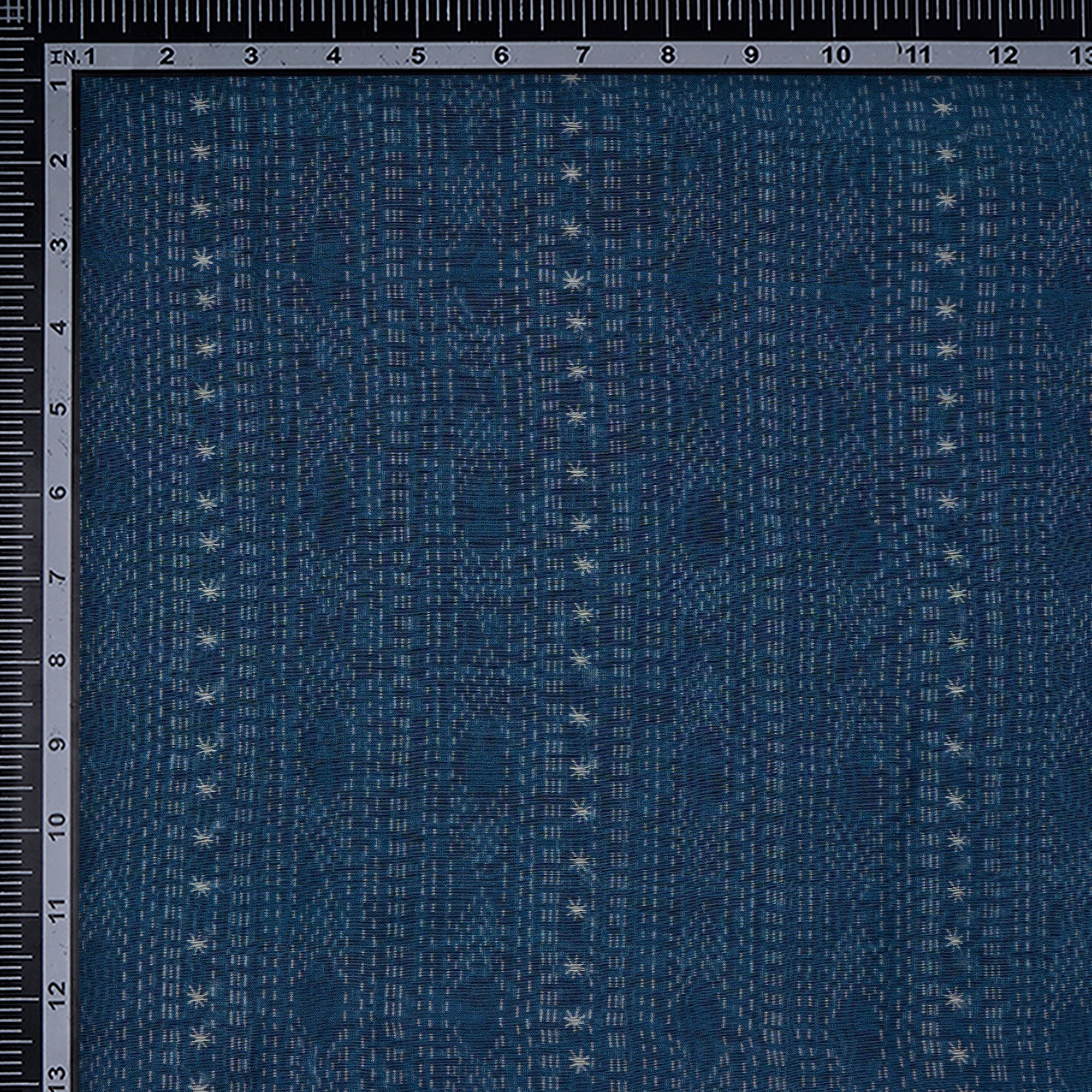 (Pre-Cut 3.35 Mtr) Navy Blue All Over Pattern Digital Print Chanderi Fabric