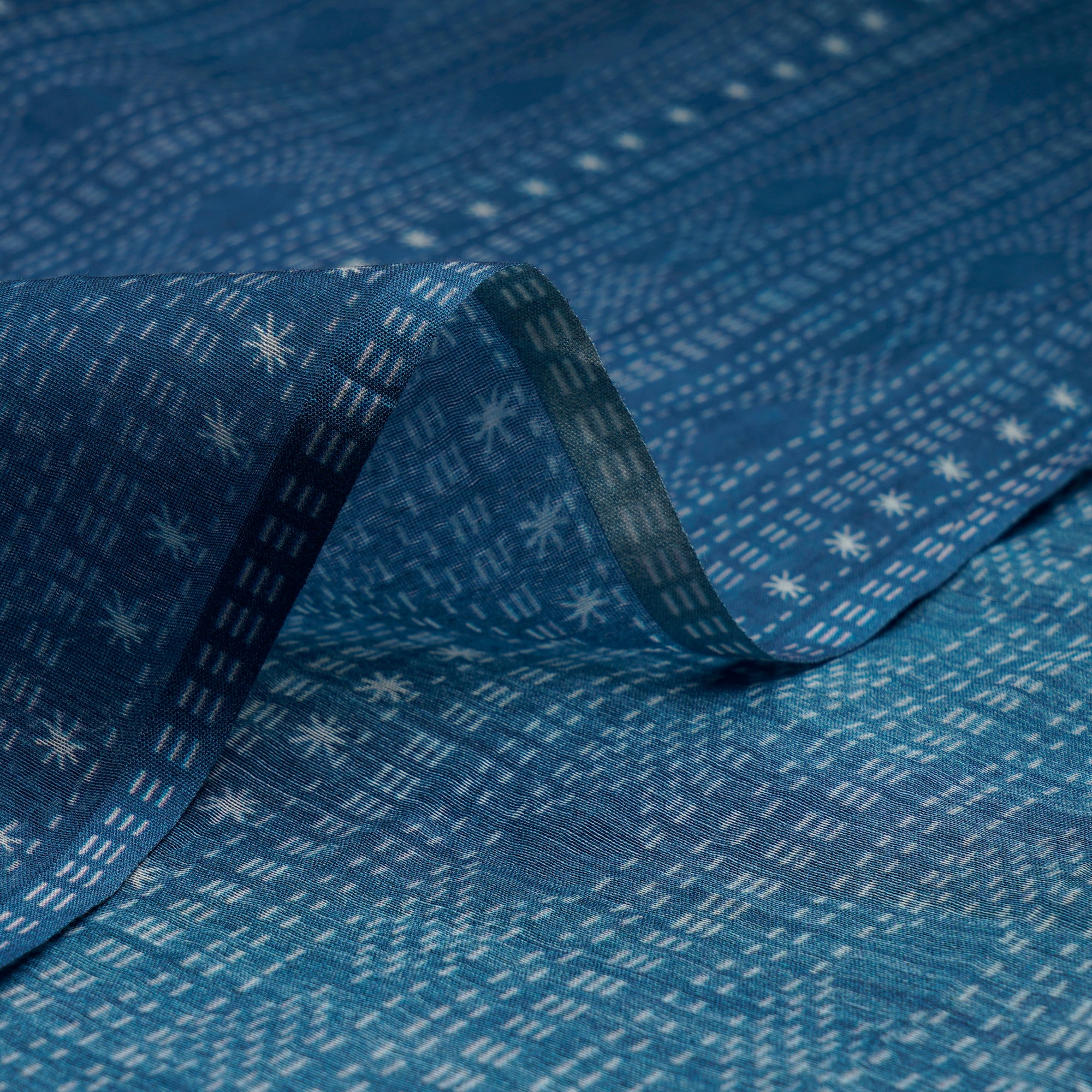 (Pre-Cut 3.35 Mtr) Navy Blue All Over Pattern Digital Print Chanderi Fabric