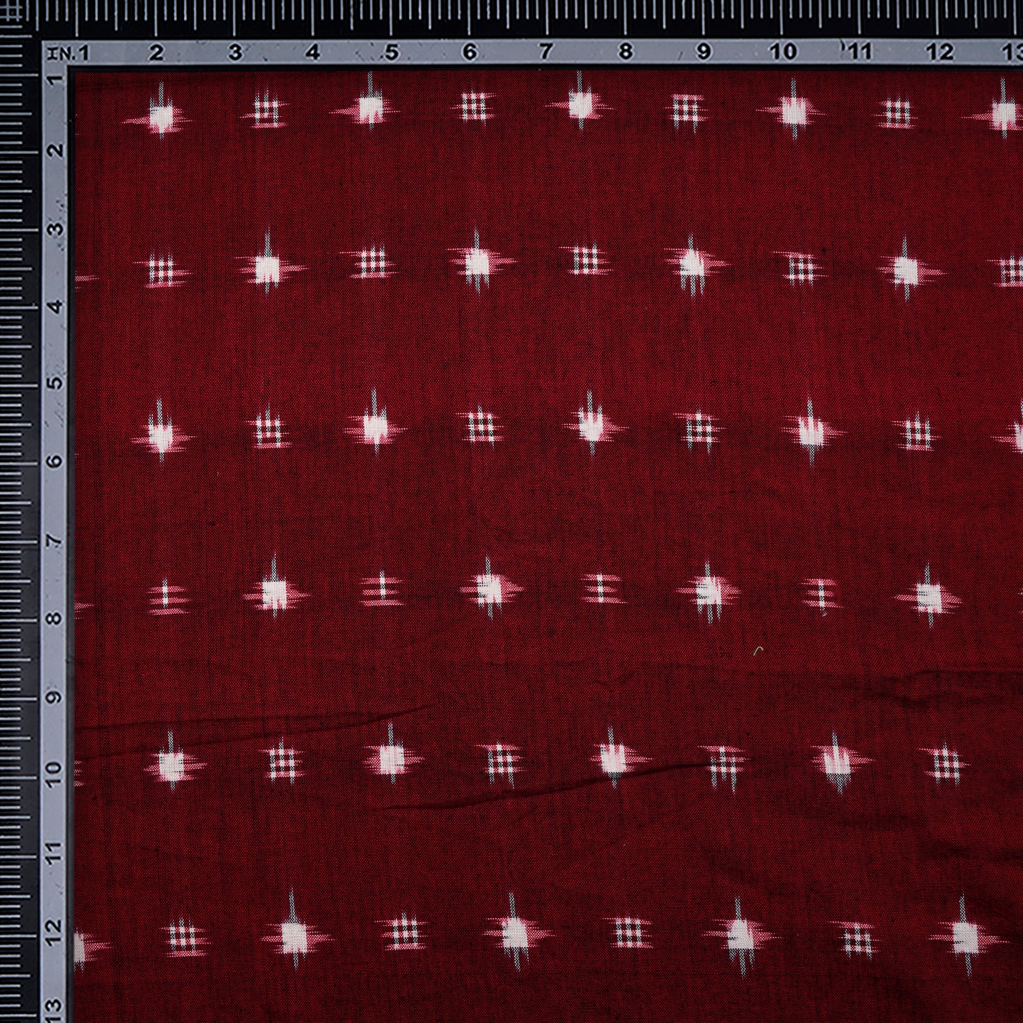 (Pre-Cut 2.00 Mtr)Red Color Washed Woven Double Ikat Cotton Fabric