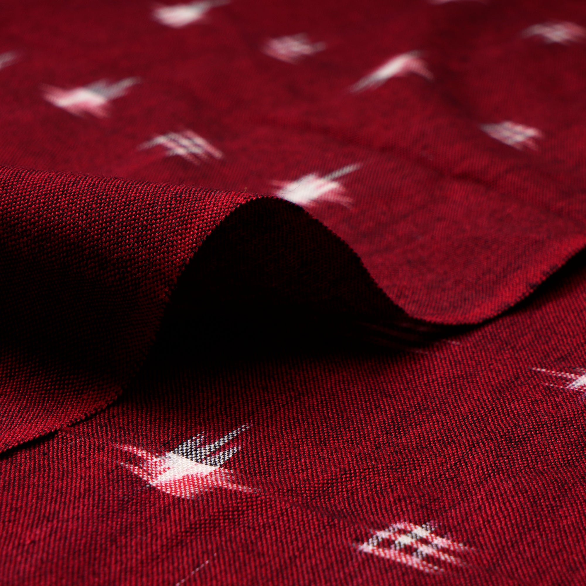 (Pre-Cut 2.00 Mtr)Red Color Washed Woven Double Ikat Cotton Fabric