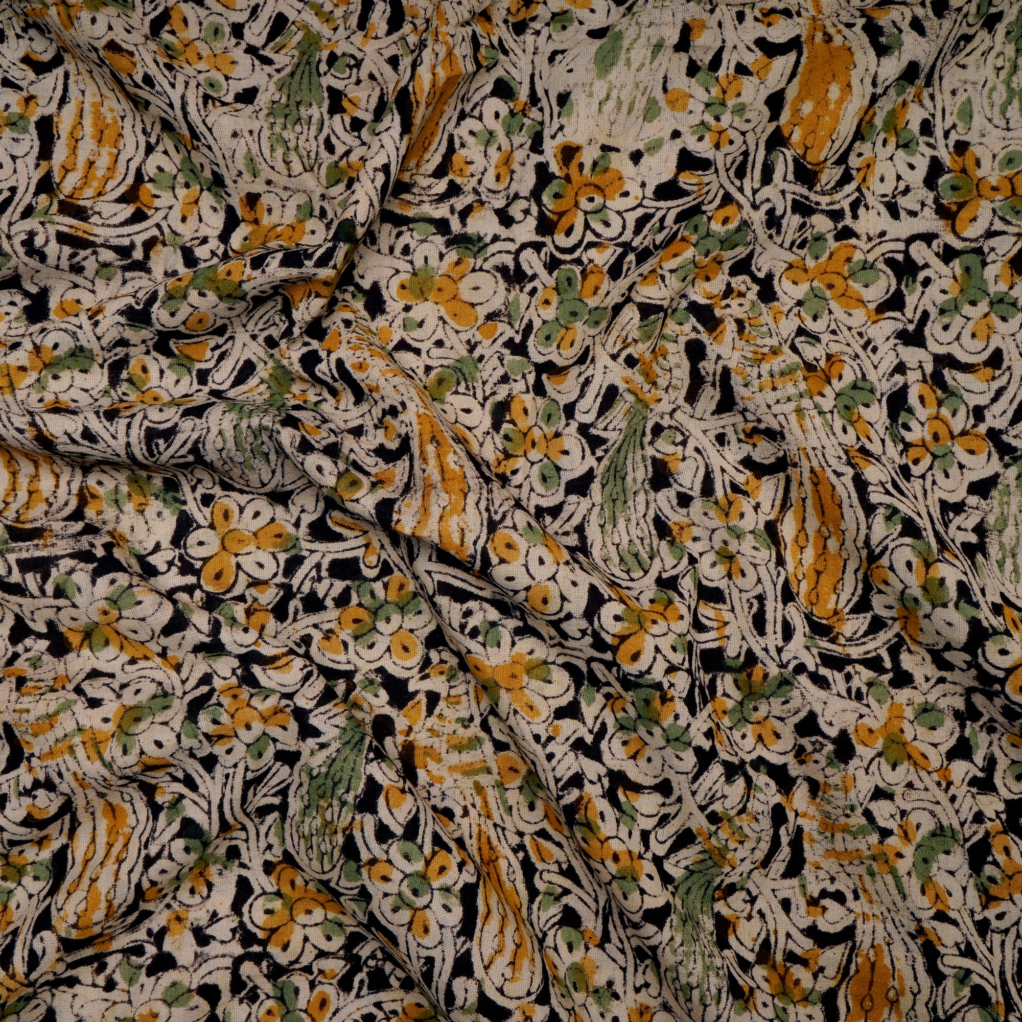 (Pre-Cut 0.55 Mtr)Multi Floral Pattern Hand Block Kalamkari Printed Cotton Fabric