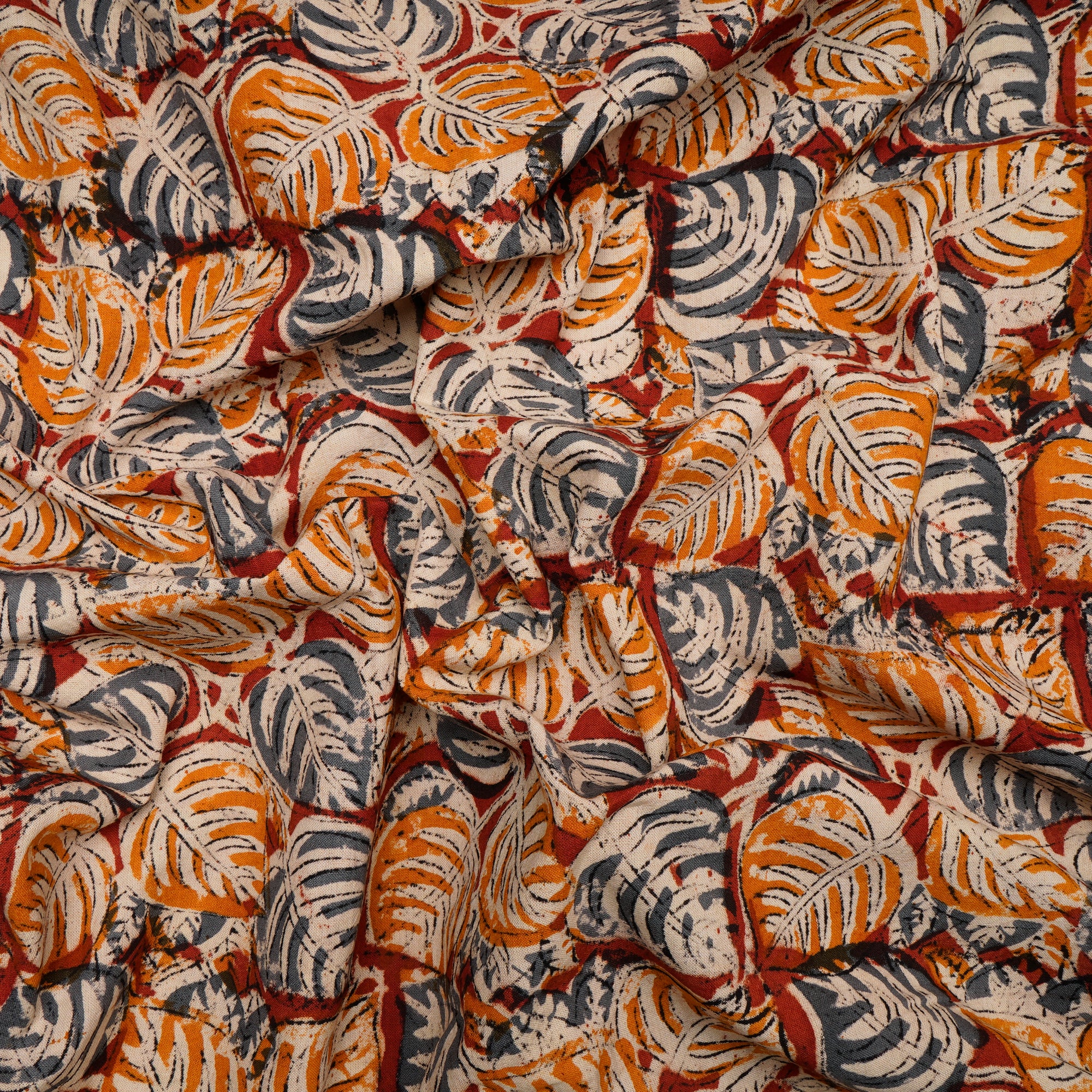 (Pre-Cut 0.60 Mtr)Multi Color Leaf Pattern Hand Block Kalamkari Printed Cotton Fabricprecuts&&2023