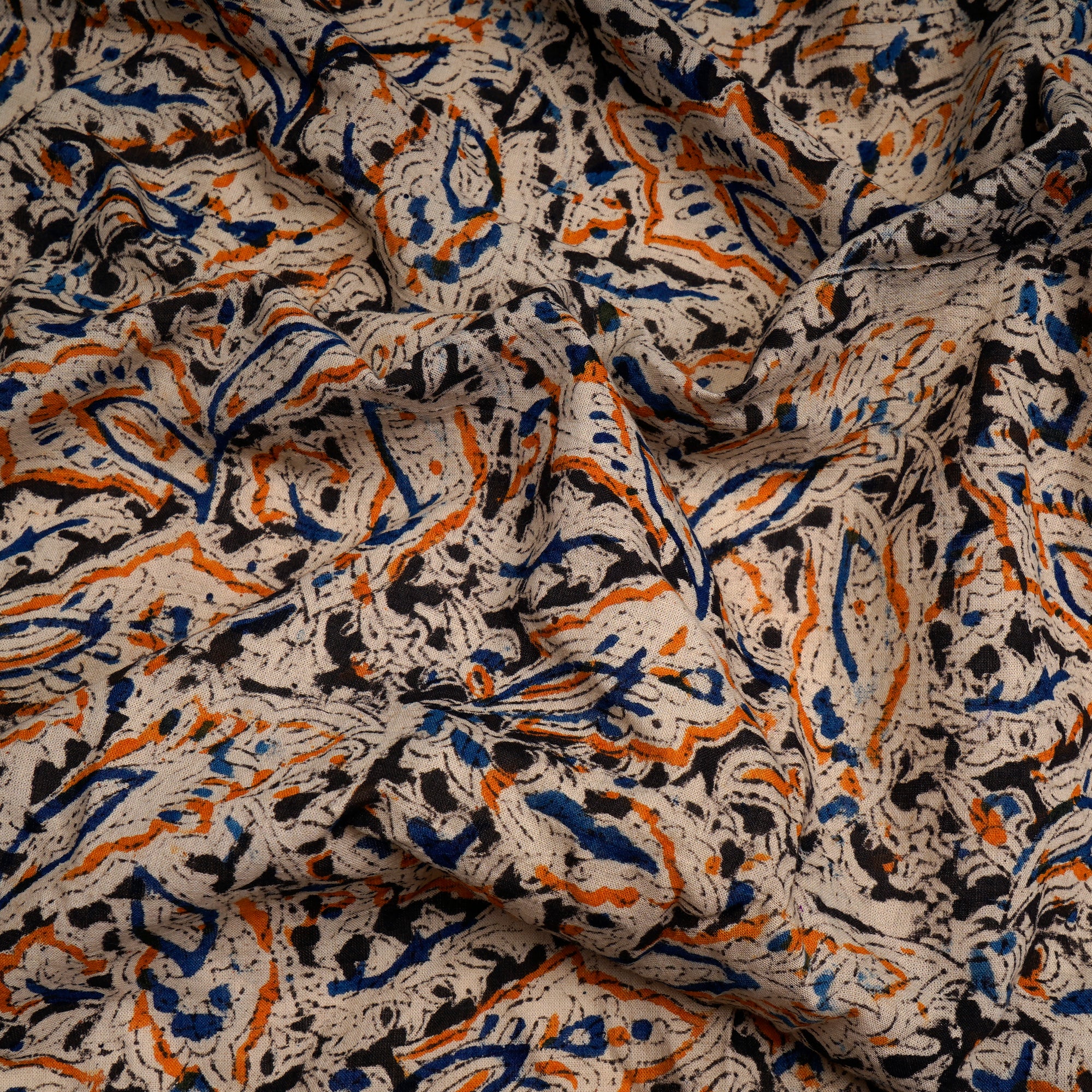 (Pre-Cut 0.90 Mtr)Multi Color Floral Pattern Hand Block Kalamkari Printed Cotton Fabric