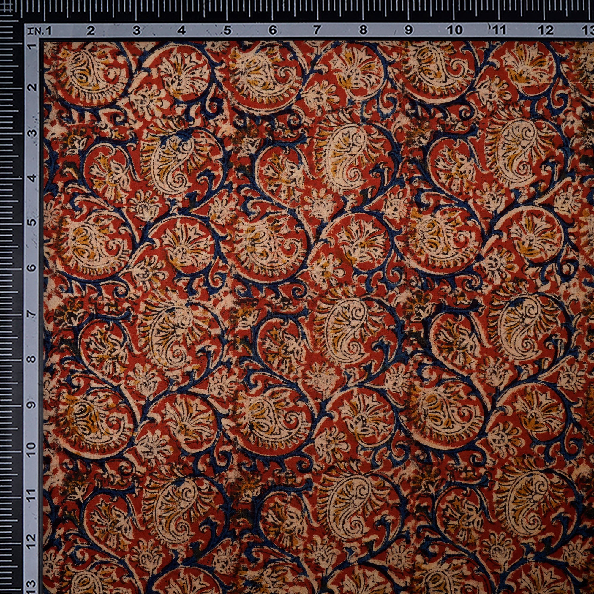 (Pre Cut 1 Mtr )Multi Abstract Pattern Hand Block Kalamkari Printed Cotton Fabric
