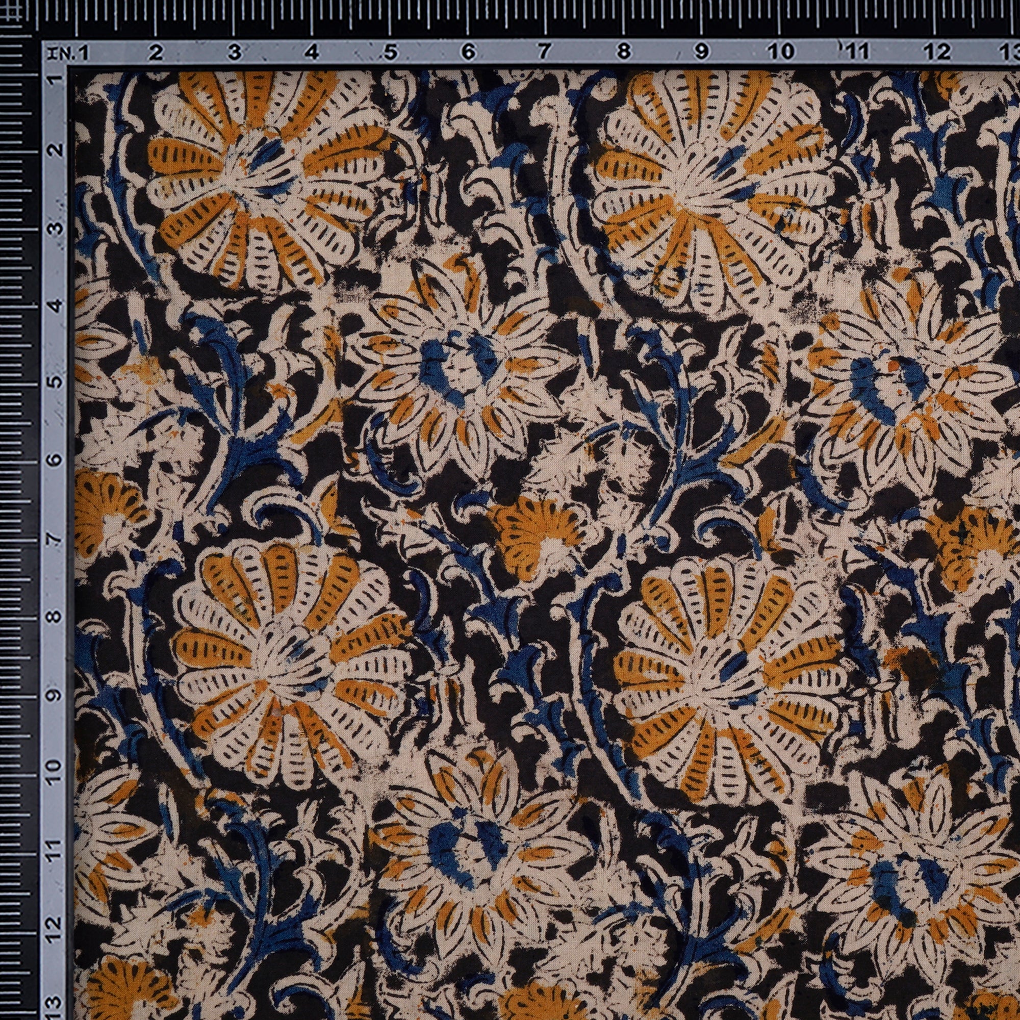(Pre-Cut 1.00Mtr)Multi Floral Pattern Hand Block Kalamkari Printed Cotton Fabric