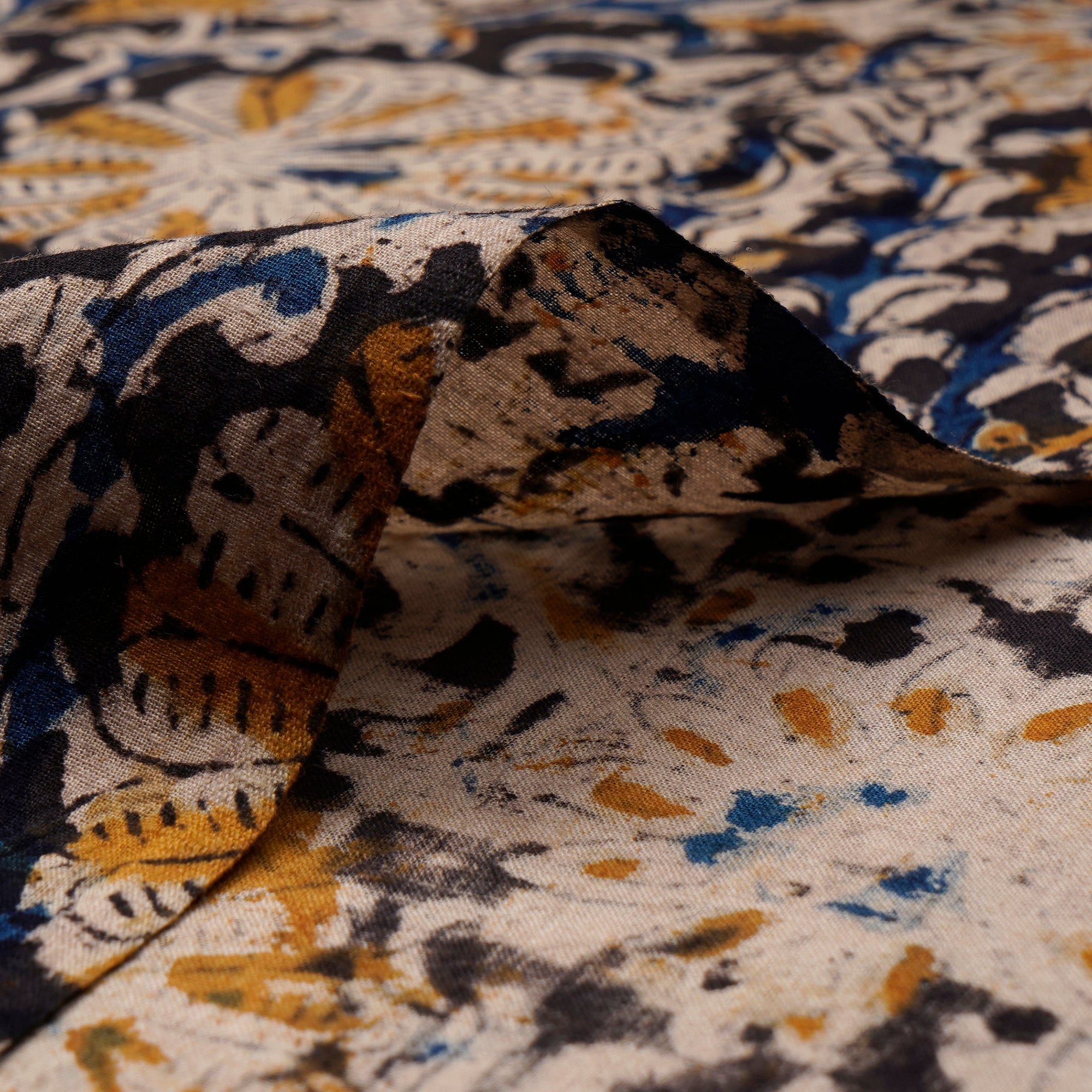 (Pre-Cut 1.00Mtr)Multi Floral Pattern Hand Block Kalamkari Printed Cotton Fabric