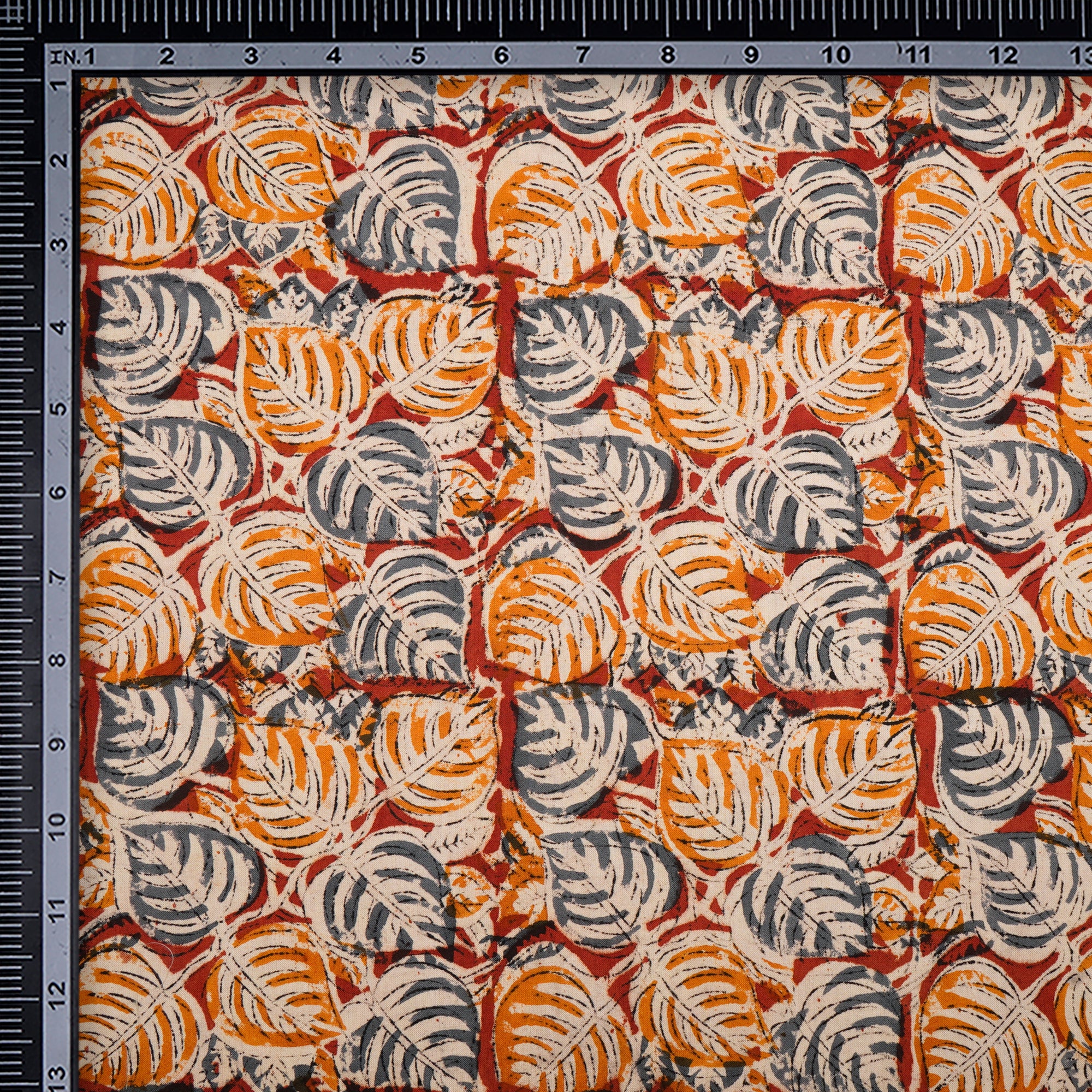 (Pre-Cut 1.00 Mtr)Multi Color Leaf Pattern Hand Block Kalamkari Printed Cotton Fabricprecuts&&2024