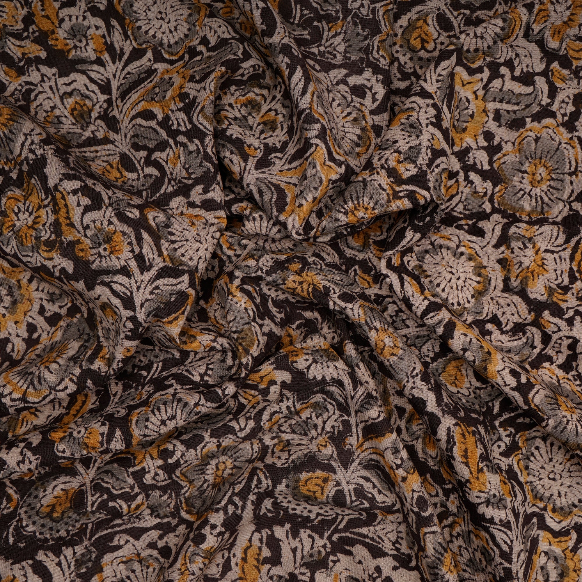 (Pre-Cut 1.20 Mtr)Multi Color Floral Pattern Hand Block Kalamkari Printed Cotton Fabric