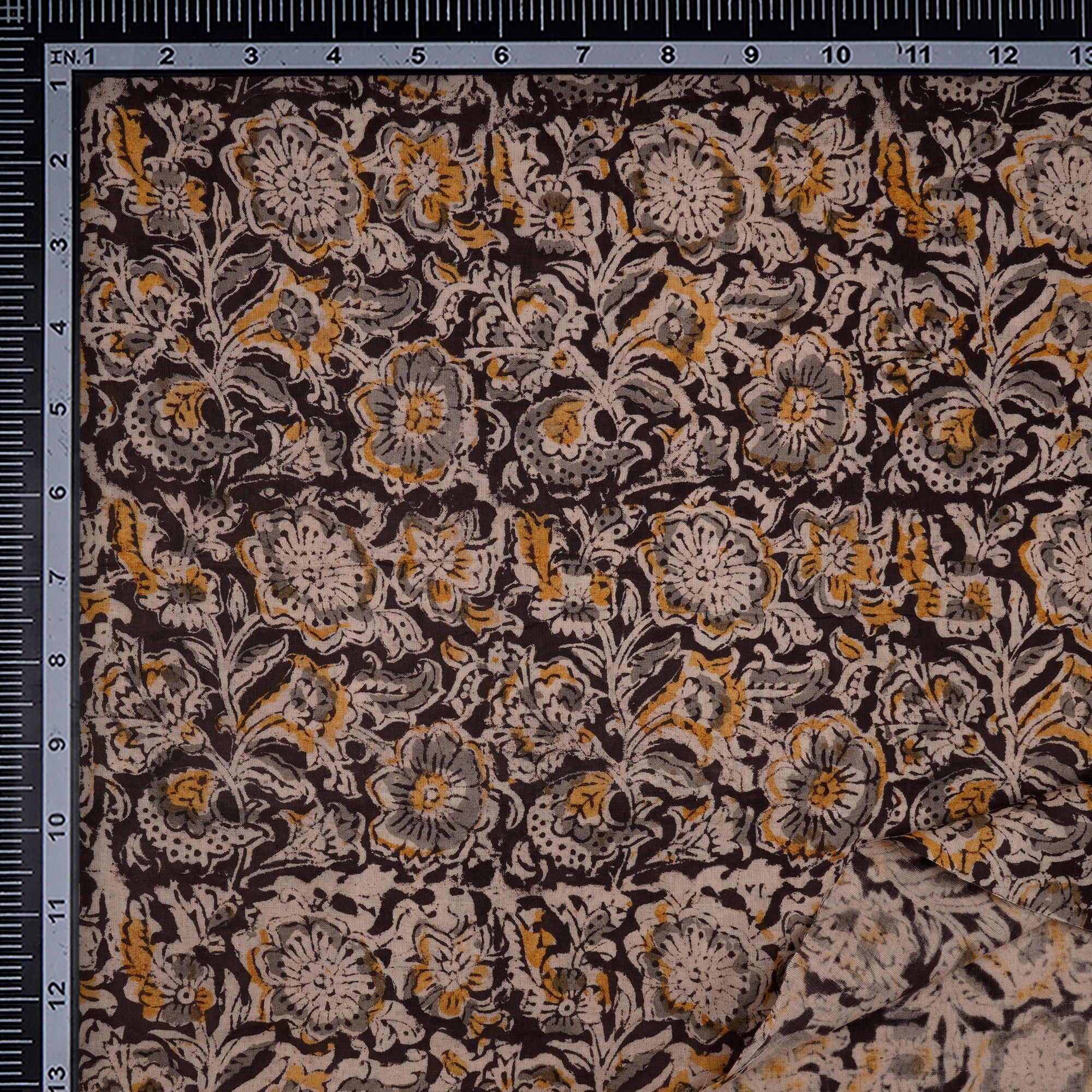 (Pre-Cut 1.20 Mtr)Multi Color Floral Pattern Hand Block Kalamkari Printed Cotton Fabric