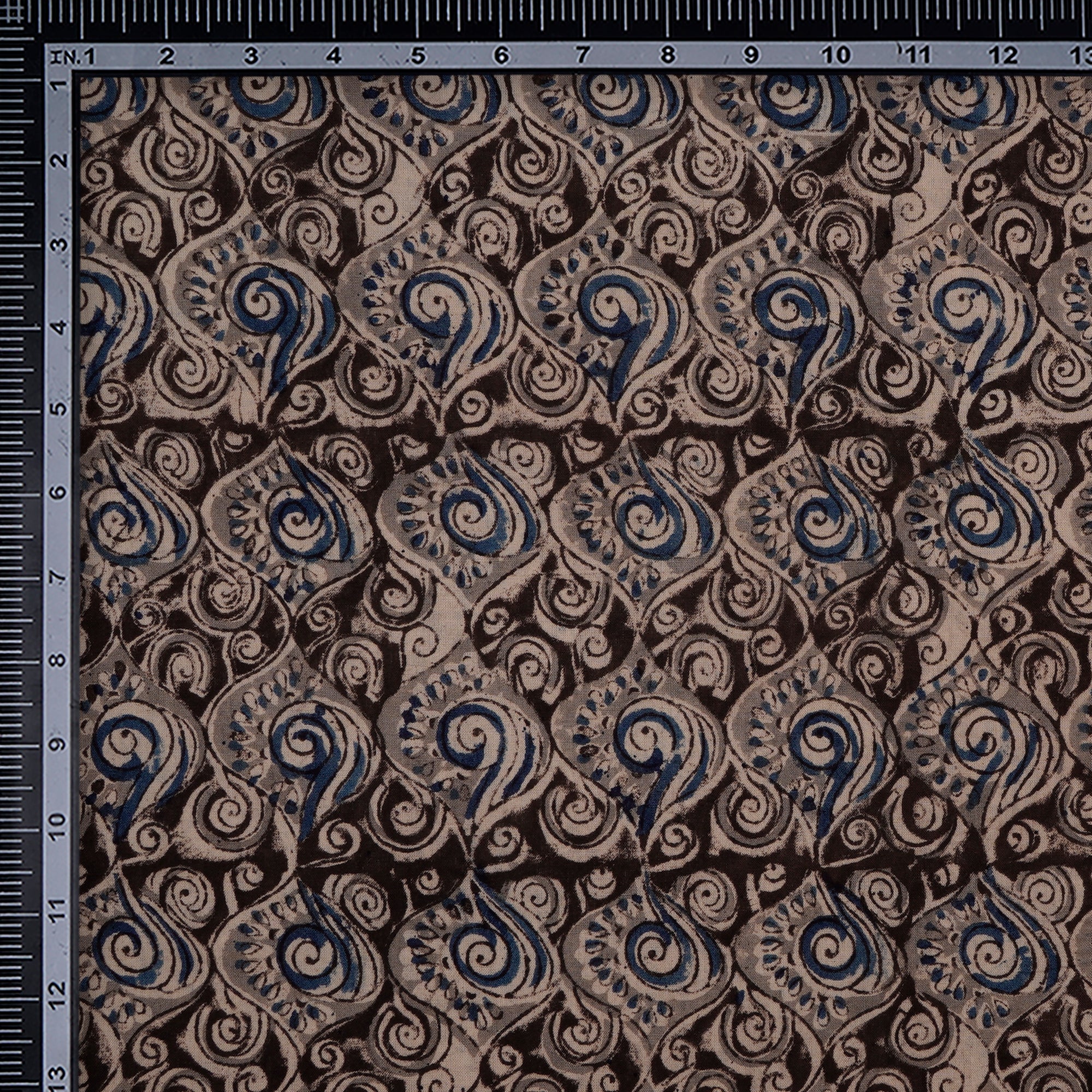 (Pre-Cut 1.35 Mtr)Multi Geometric Pattern Hand Block Kalamkari Printed Cotton Fabric