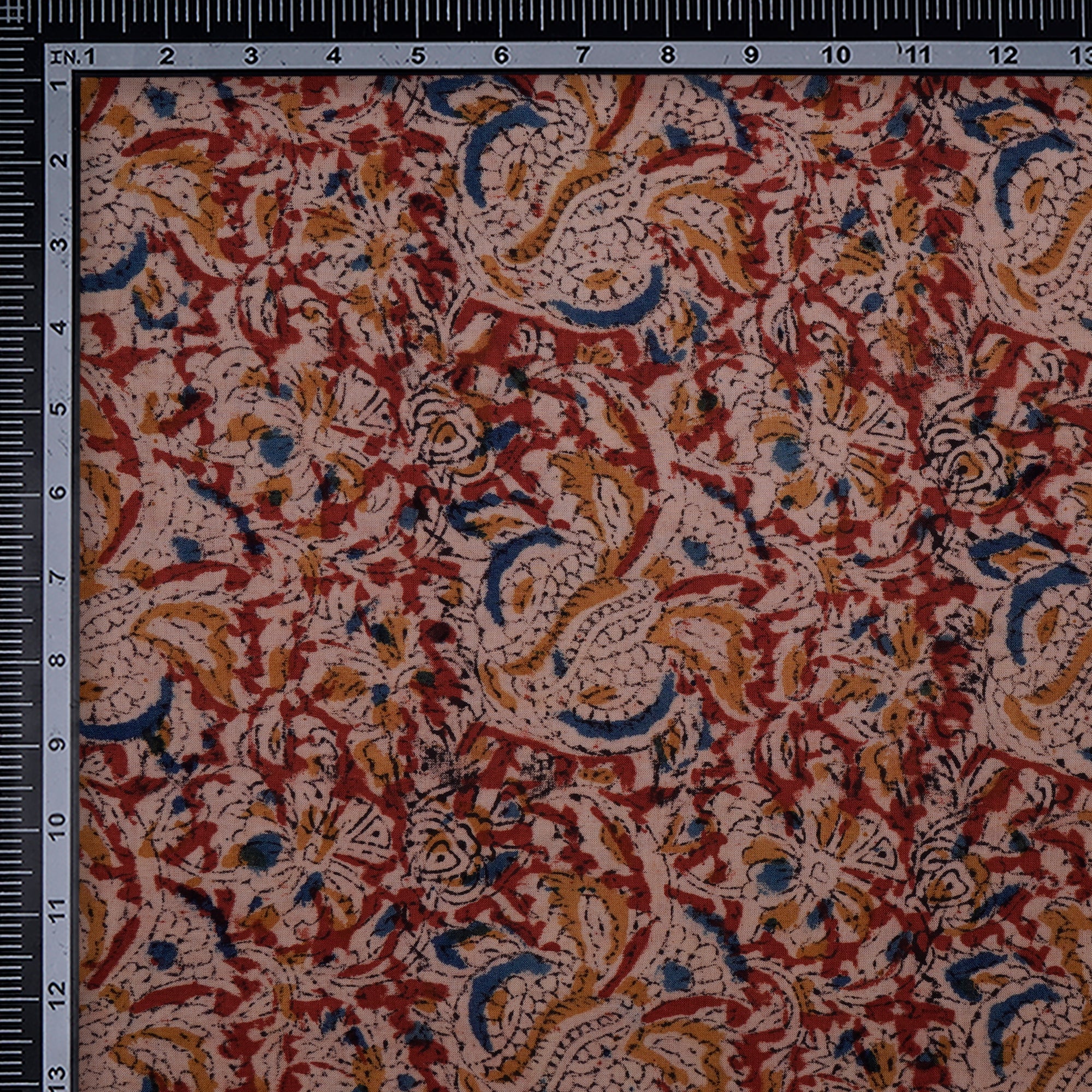 (Pre-Cut 1.80 Mtr)Multi Floral Pattern Hand Block Kalamkari Printed Cotton Fabric