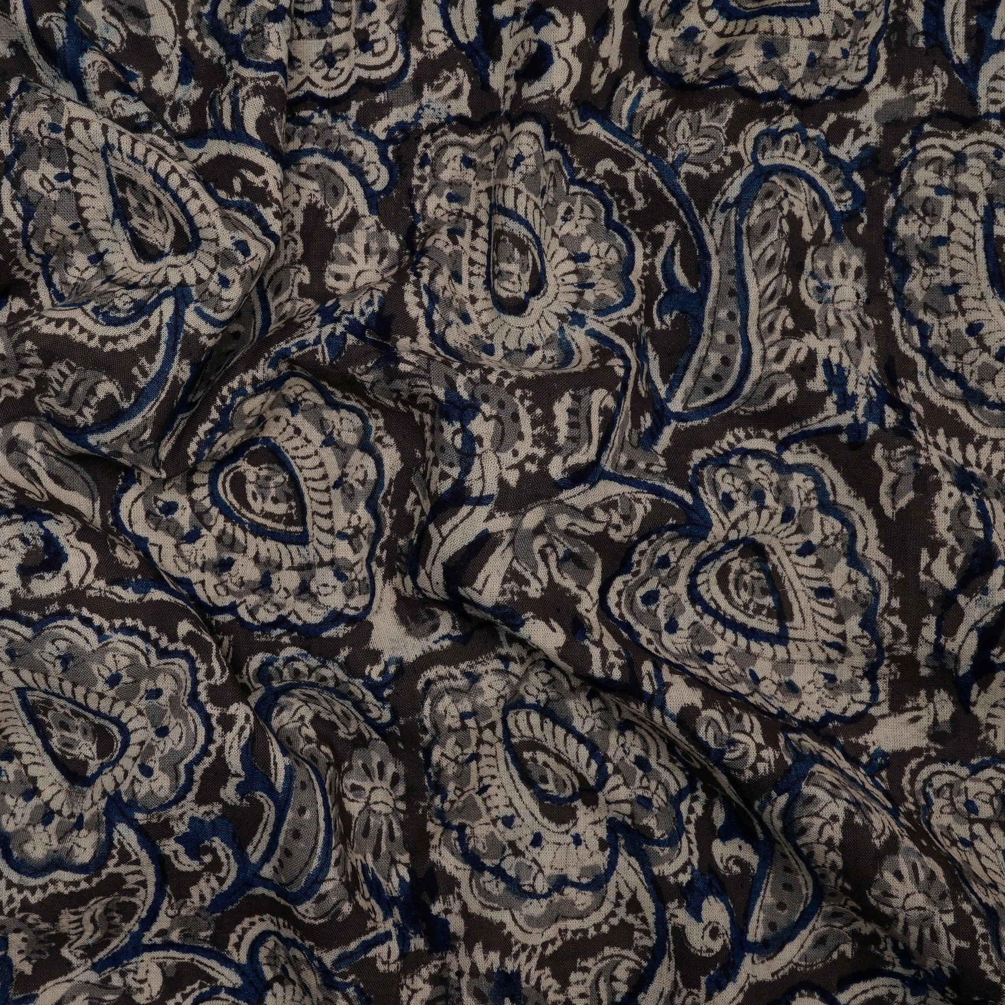 (Pre-Cut 2.00 Mtr)Multi Paisley Pattern Hand Block Kalamkari Printed Cotton Fabric