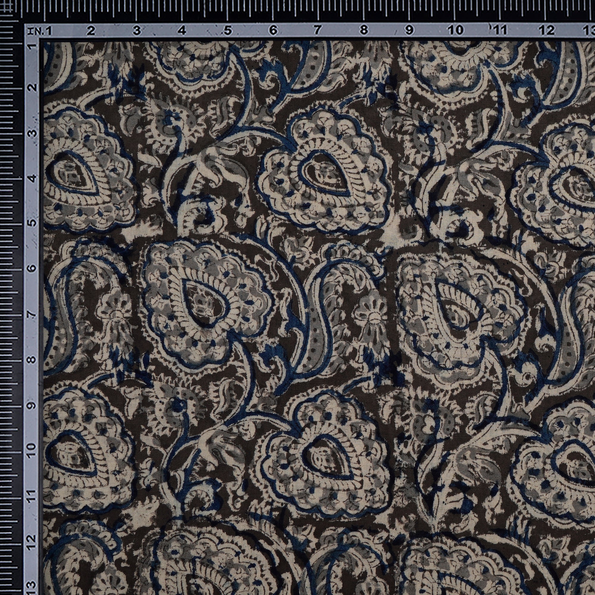 (Pre-Cut 2.00 Mtr)Multi Paisley Pattern Hand Block Kalamkari Printed Cotton Fabric