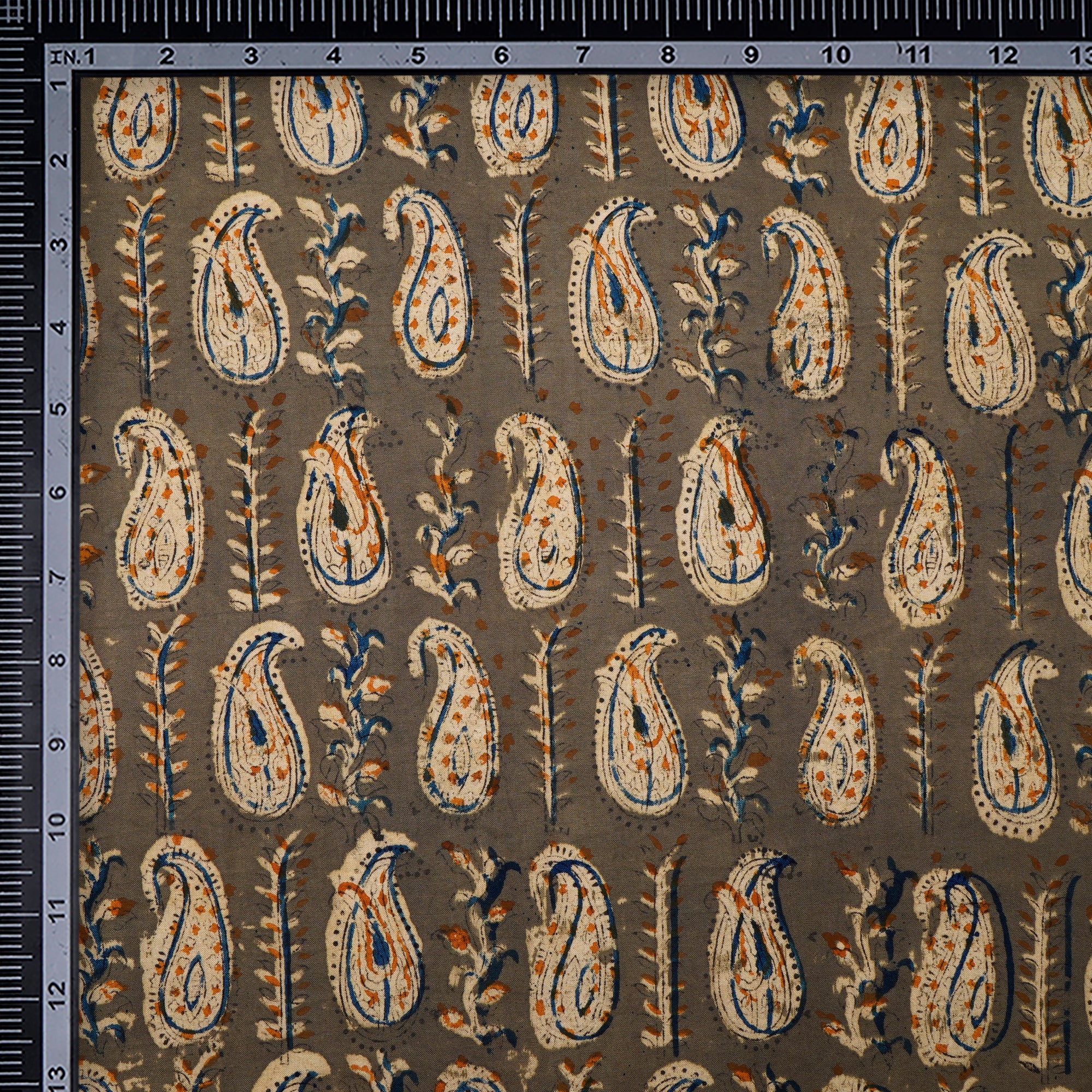 (Pre-Cut 2.00 Mtr)Multi Color Paisley Pattern Hand Block Kalamkari Printed Cotton Fabric