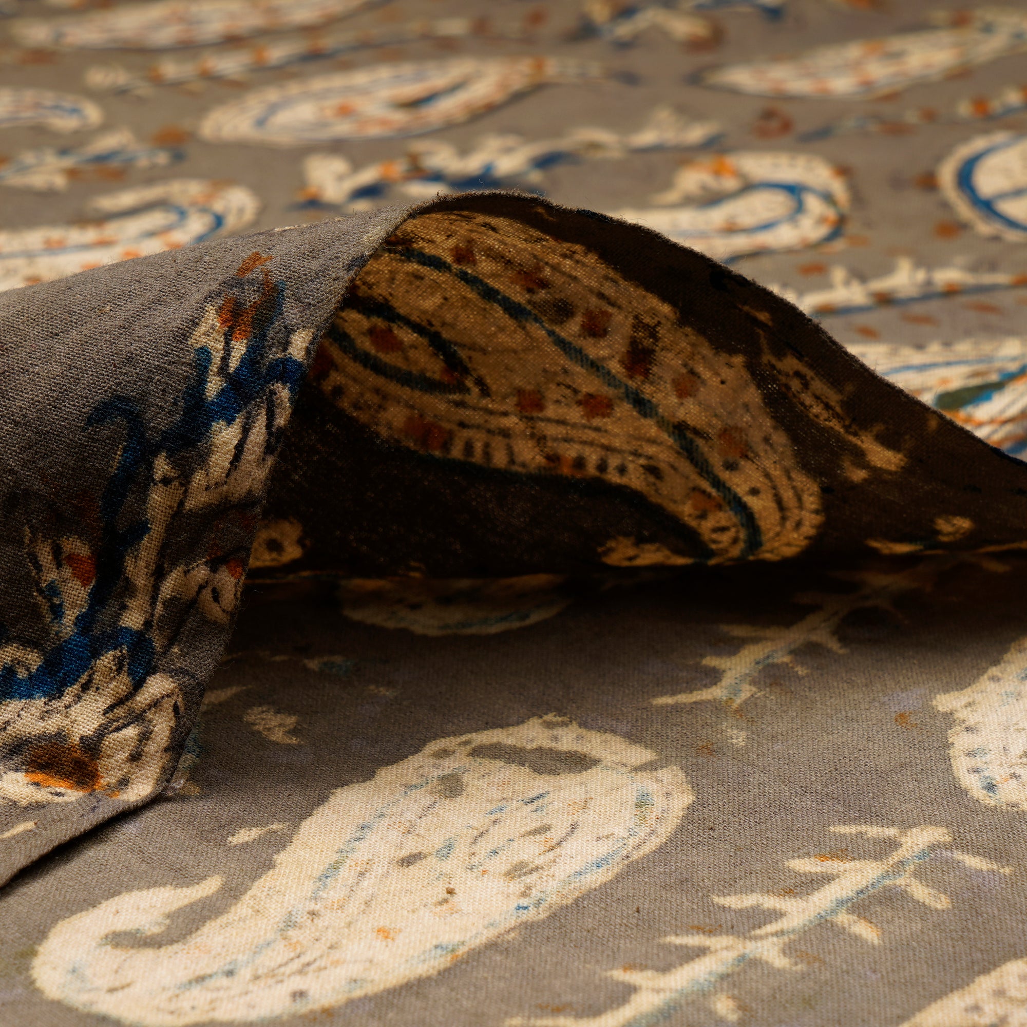 (Pre-Cut 2.00 Mtr)Multi Color Paisley Pattern Hand Block Kalamkari Printed Cotton Fabric