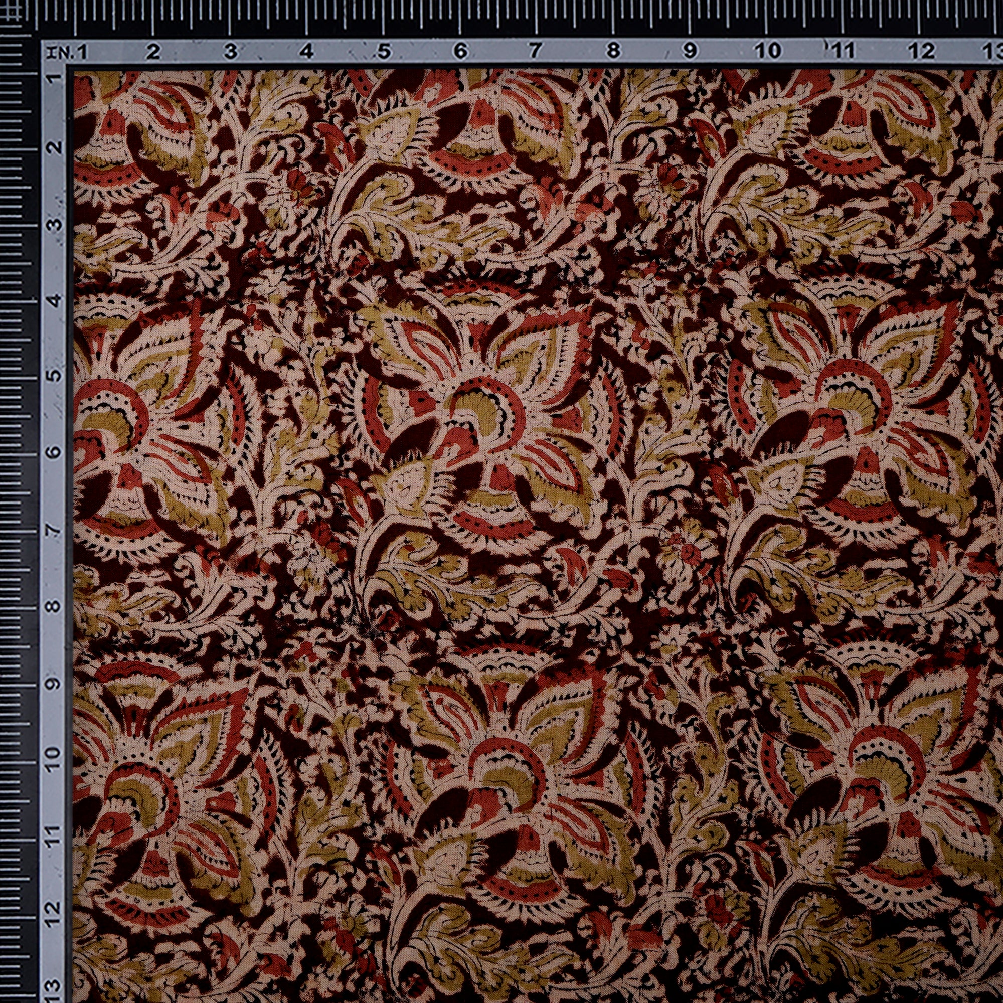 (Pre-Cut 2.20Mtr)Multi Floral Pattern Hand Block Kalamkari Printed Cotton Fabric