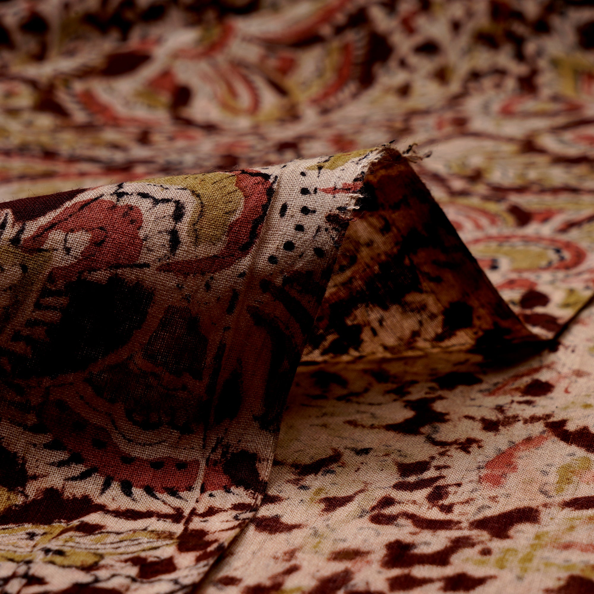 (Pre-Cut 2.20Mtr)Multi Floral Pattern Hand Block Kalamkari Printed Cotton Fabric