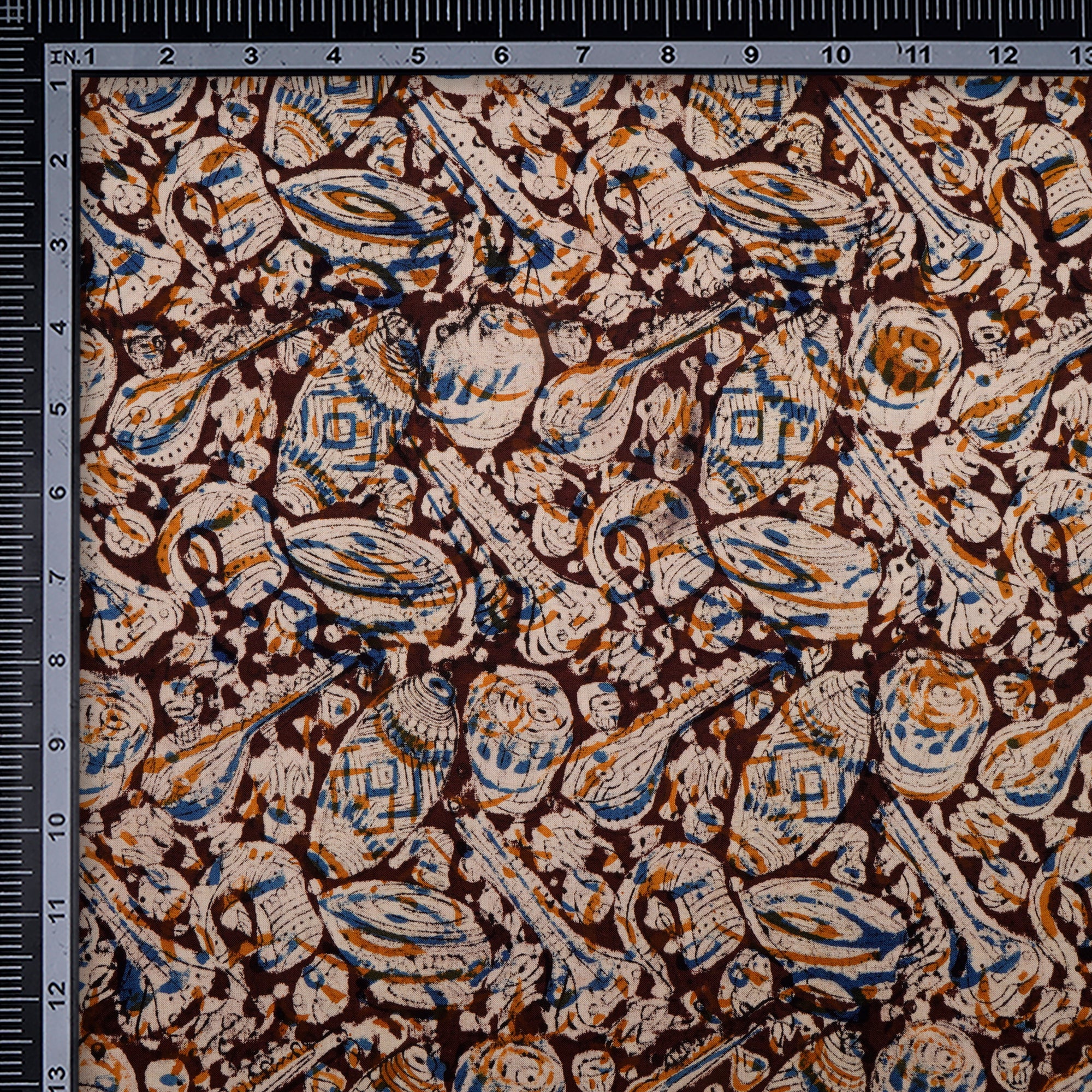 (Pre-Cut 2.30Mtr)Multi Color Traditional Pattern Hand Block Kalamkari Printed Cotton Fabric