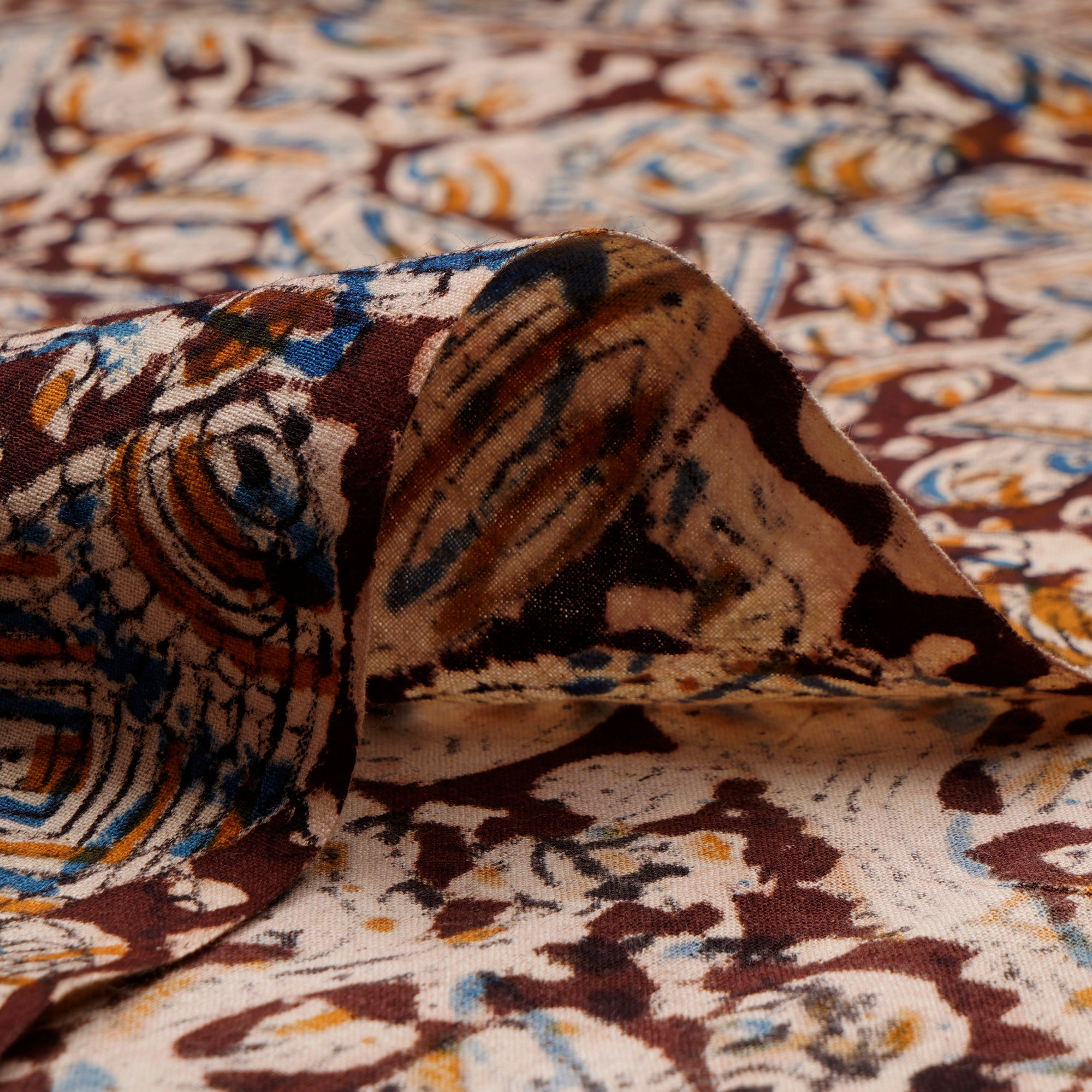 (Pre-Cut 2.30Mtr)Multi Color Traditional Pattern Hand Block Kalamkari Printed Cotton Fabric