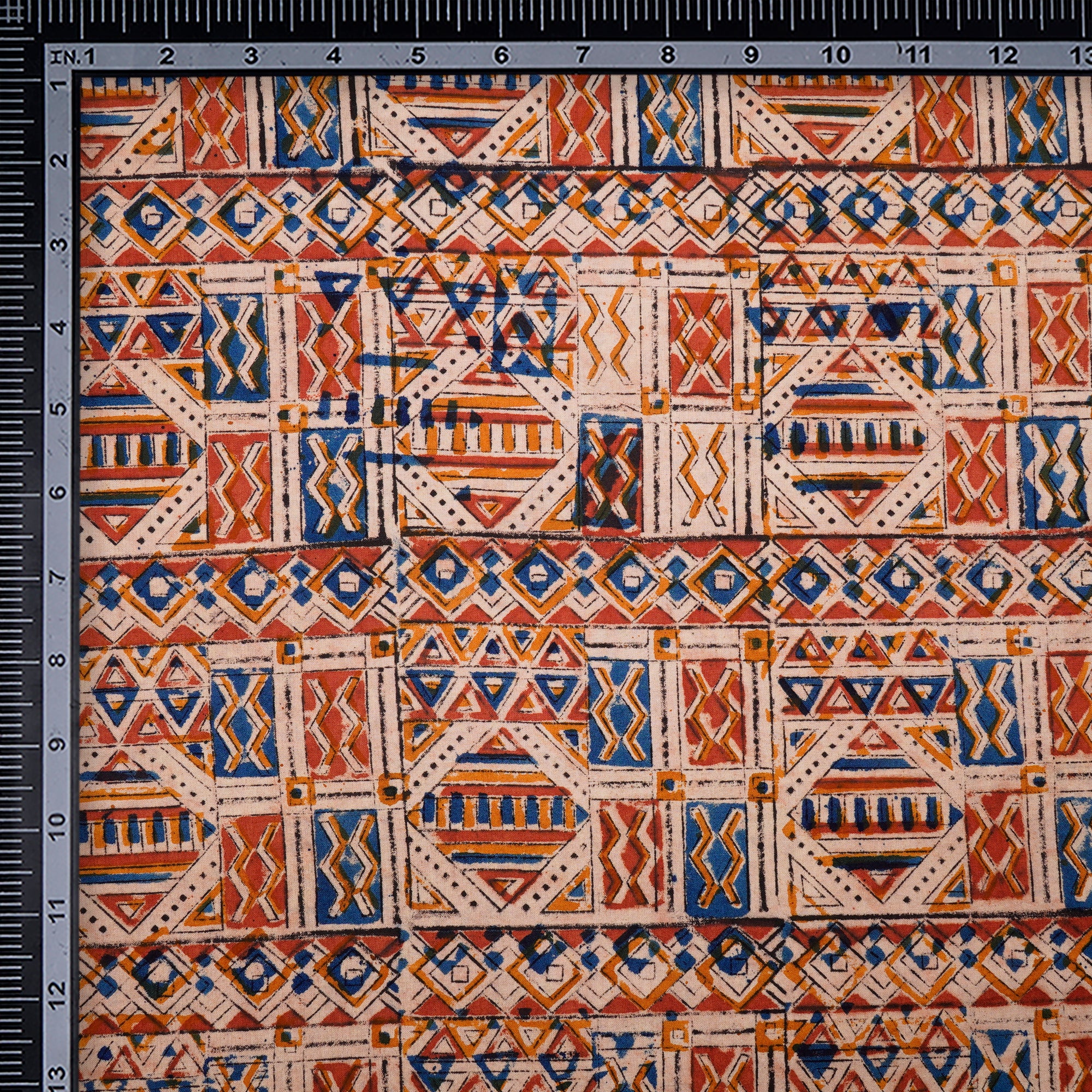 (Pre-Cut 2.60 Mtr)Multi Color Geometric Pattern Hand Block Kalamkari Printed Cotton Fabricprecuts&&2021