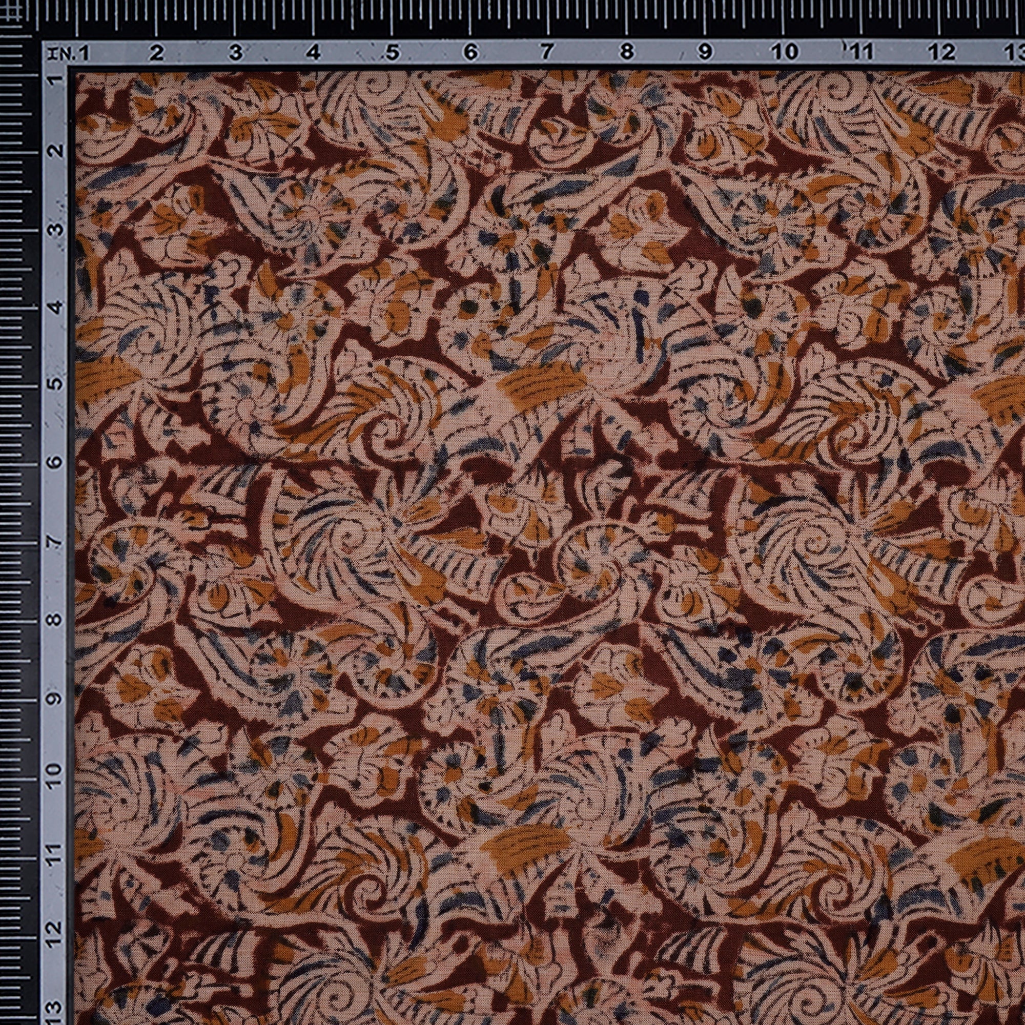 (Pre-Cut 3.50 Mtr)Multi Color Abstract Pattern Hand Block Kalamkari Printed Cotton Fabric