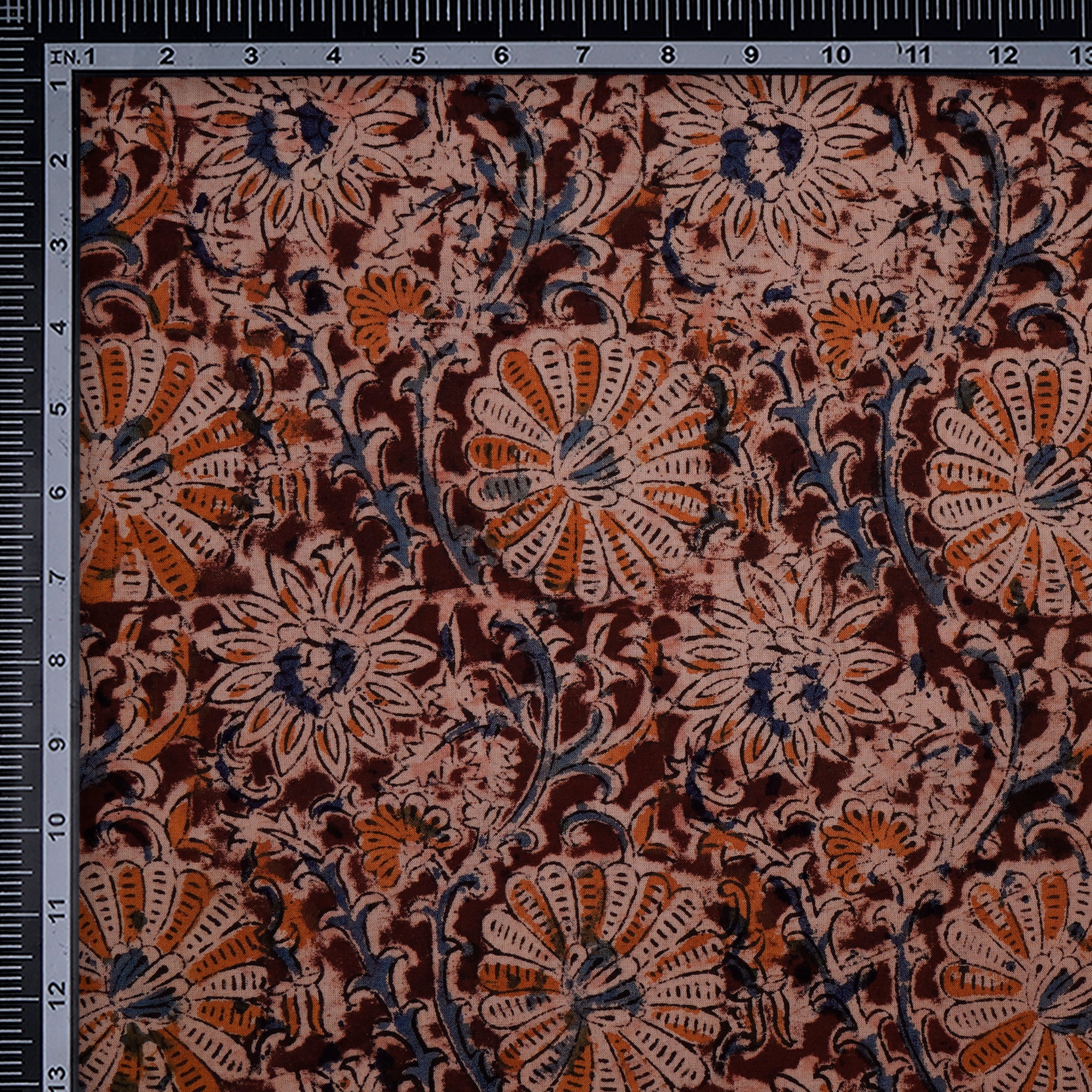 (Pre-Cut 4.00 Mtr)Multi Floral Pattern Hand Block Kalamkari Printed Cotton Fabricprecuts&&2022