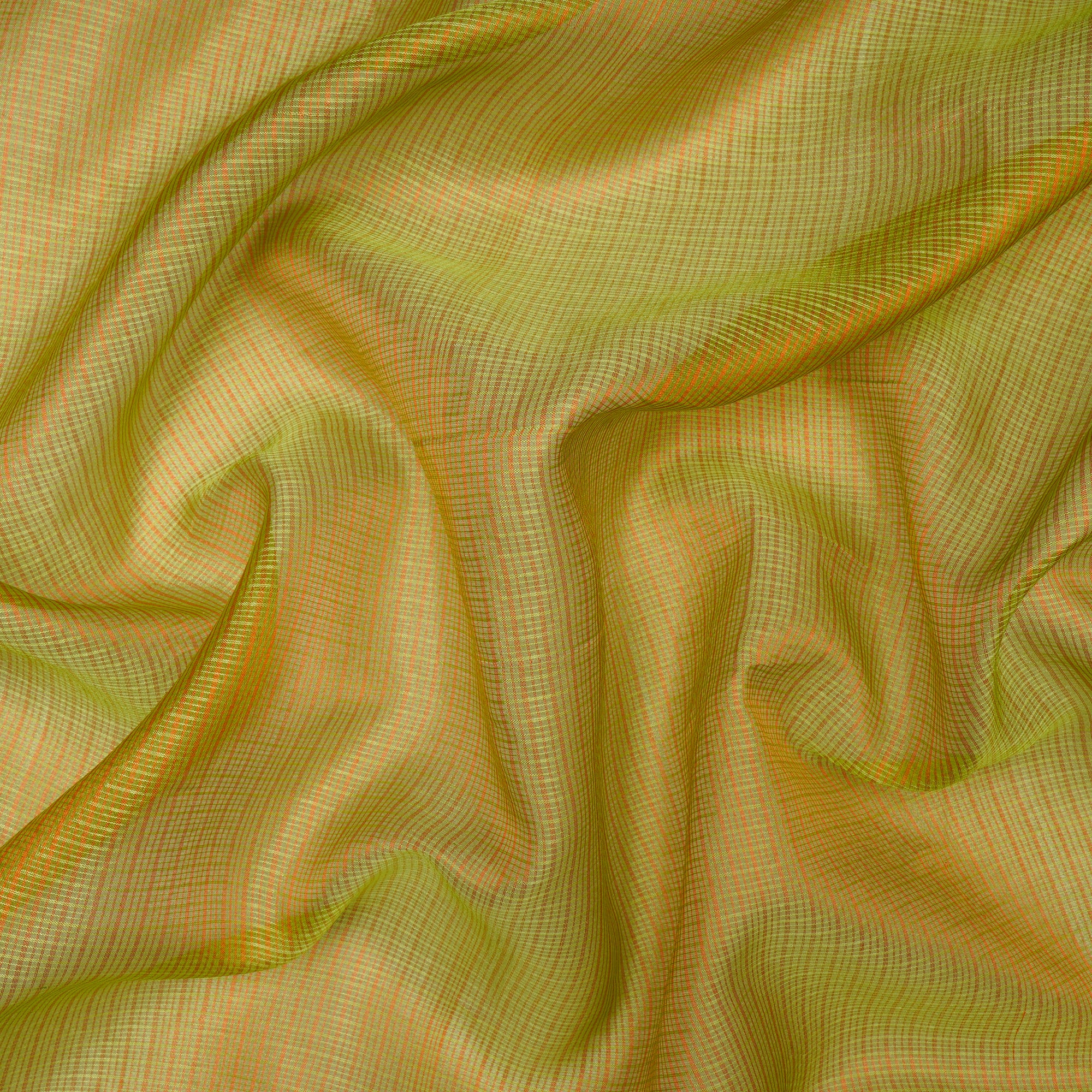 (Pre Cut 1 Mtr )Green-Pink Color Handwoven Kota Silk Fabric with Zari Border